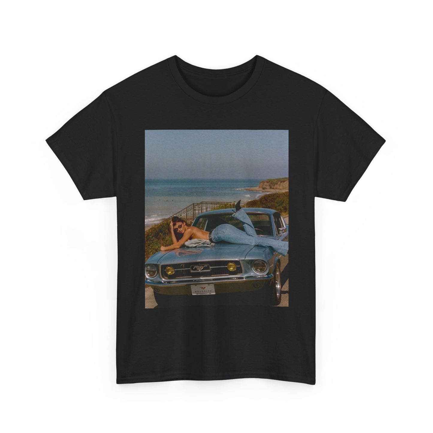 Mustang At The Beach Graphic T Shirt S-5XL Unisex Heavy Cotton Tee