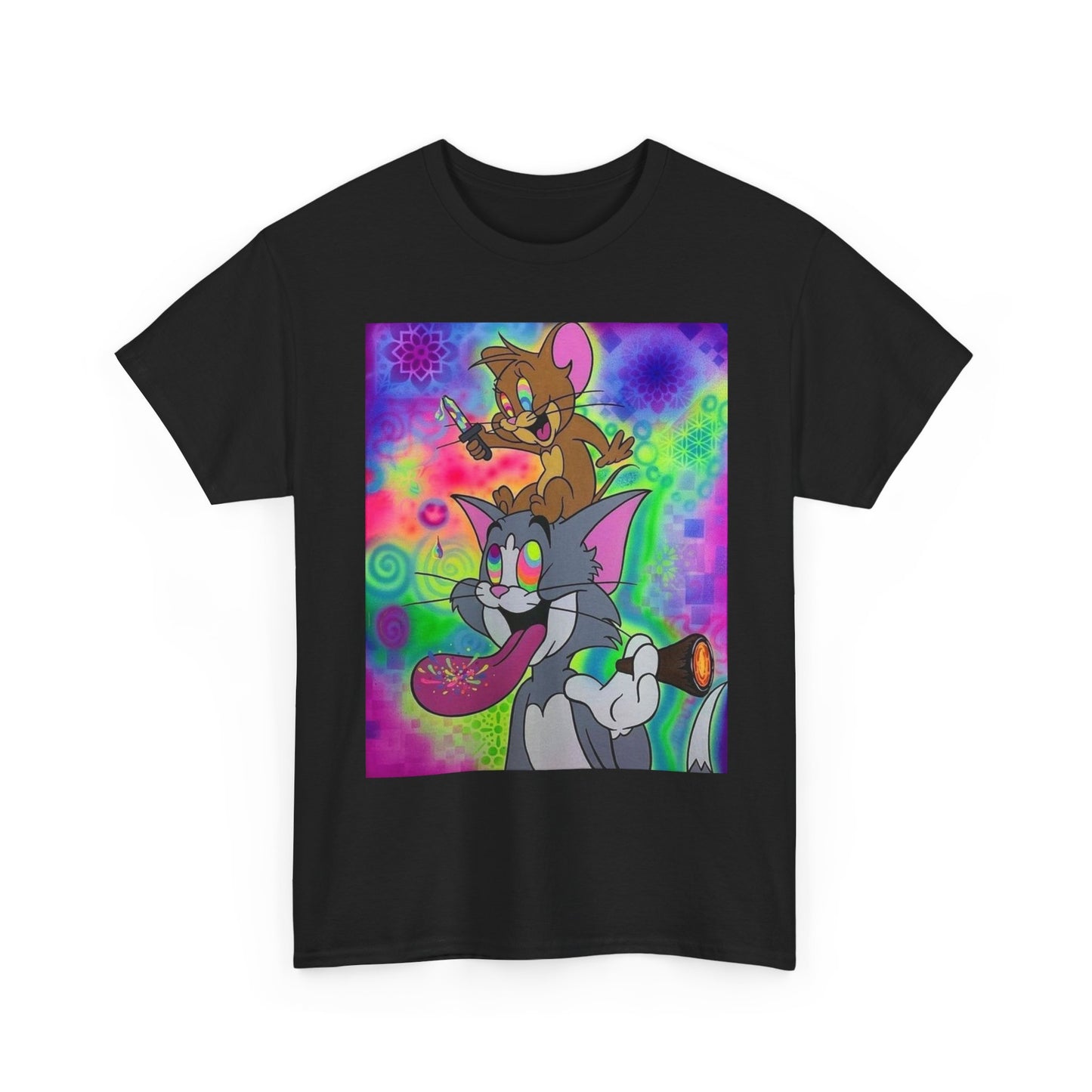Tom And Jerry Trippy Psychedelic Graphic T Shirt Unisex Heavy Cotton Tee
