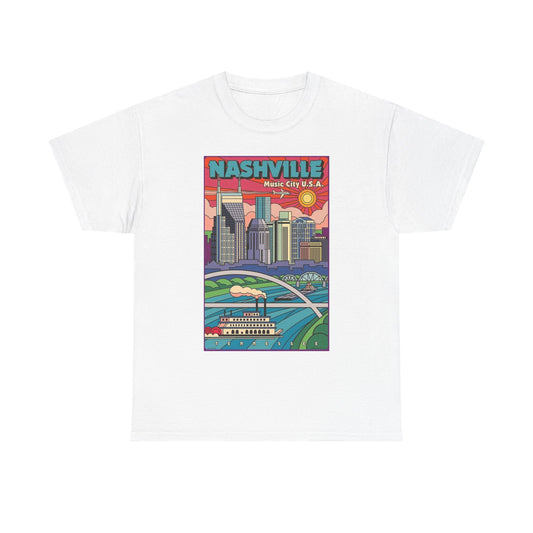 Nashville Graphic T Shirt Retro Tennessee Unisex Heavy Cotton Tee