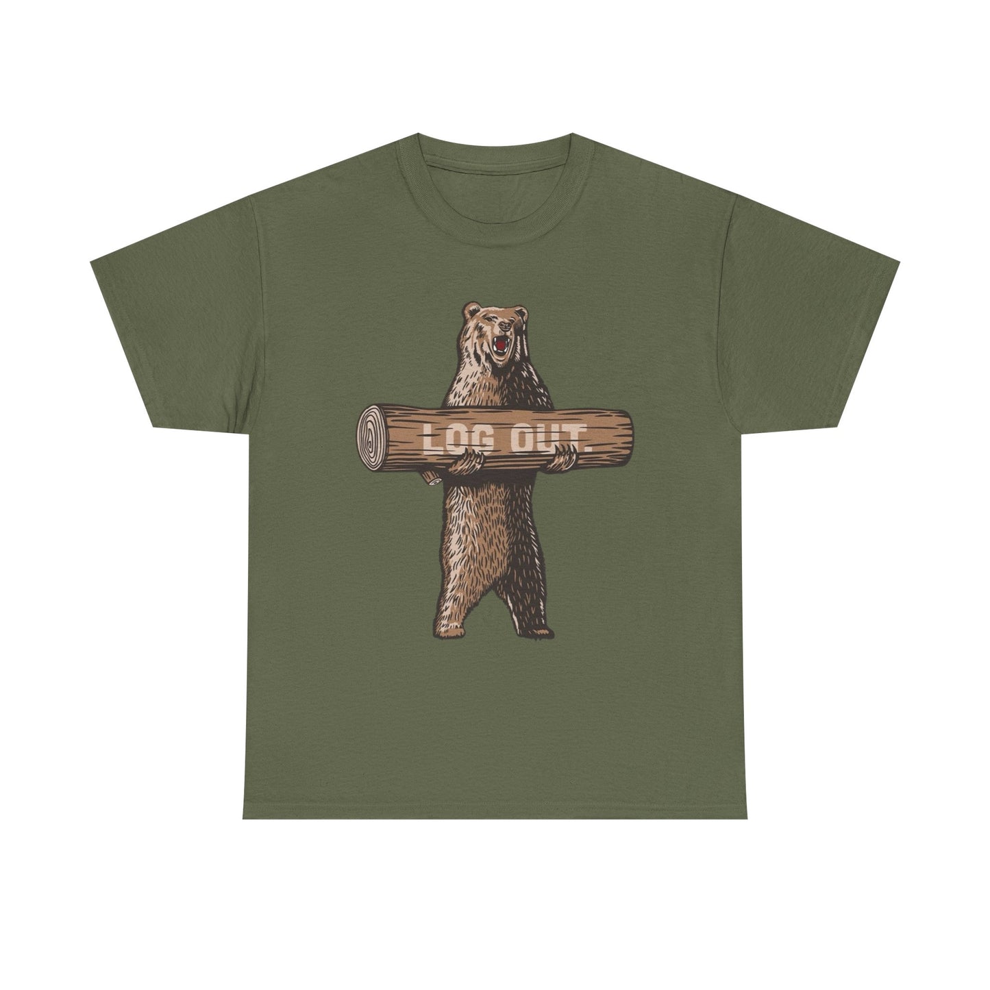Log Out Bear Vacation Camping T Shirt Graphic Men's Heavy Cotton Tee