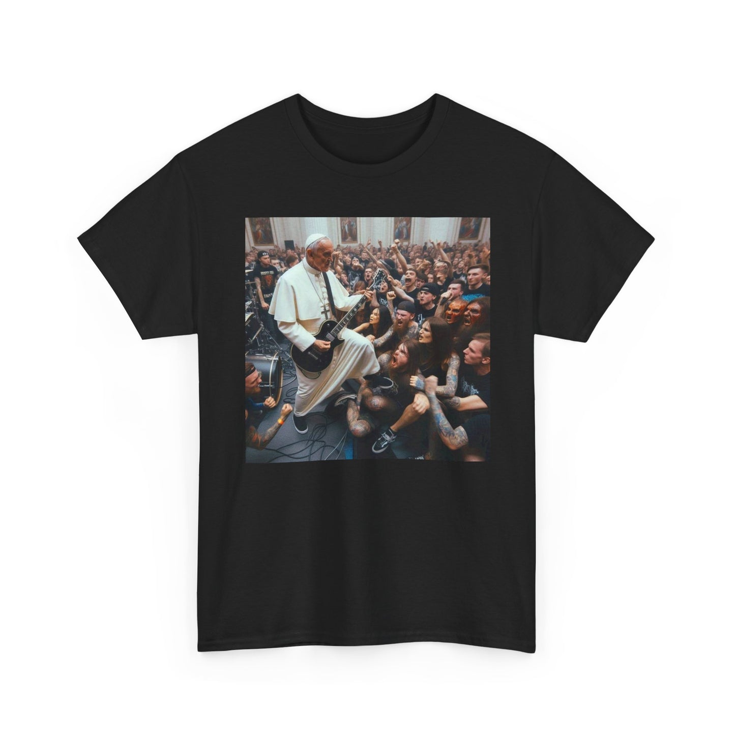 Pope Playing Guitar Funny Graphic T Shirt Unisex Heavy Cotton Tee Gift New