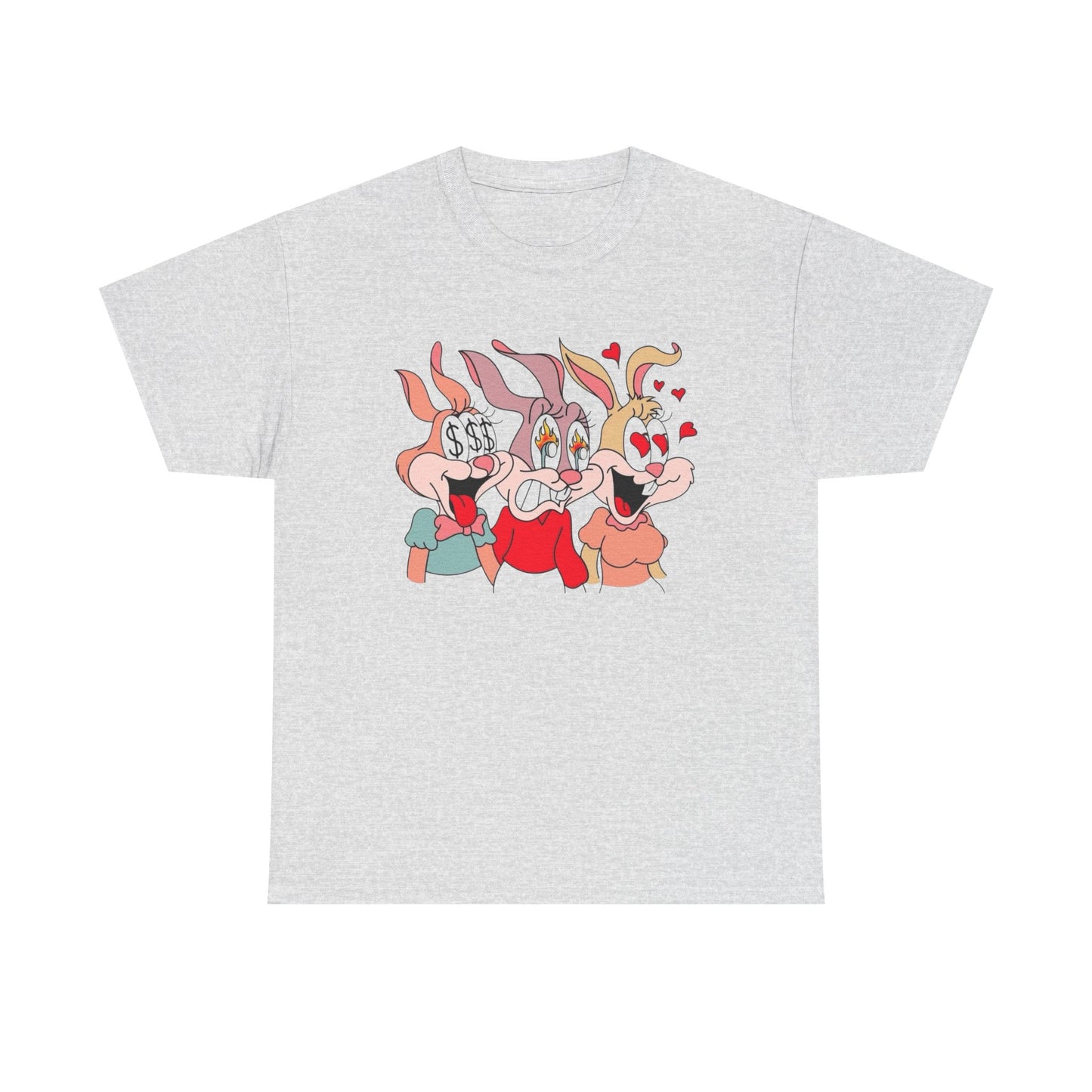 Rabbit Hearts And Love Graphic T-Shirt Comfy Cotton Tee Brand NEW