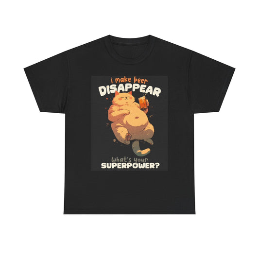 I Make Beer Disappear T Shirt Funny Cat Graphic Unisex Heavy Cotton Tee