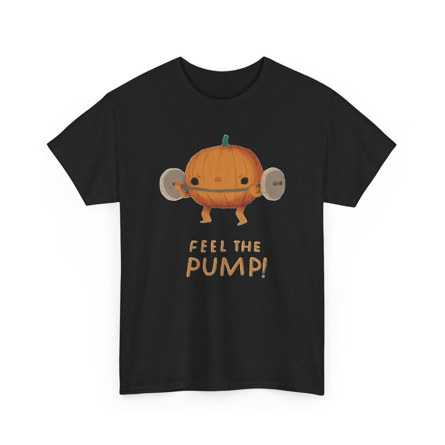 Feel The Pump Pumpkin Graphic T Shirt Funny Gym Workout Unisex Heavy Cotton Tee