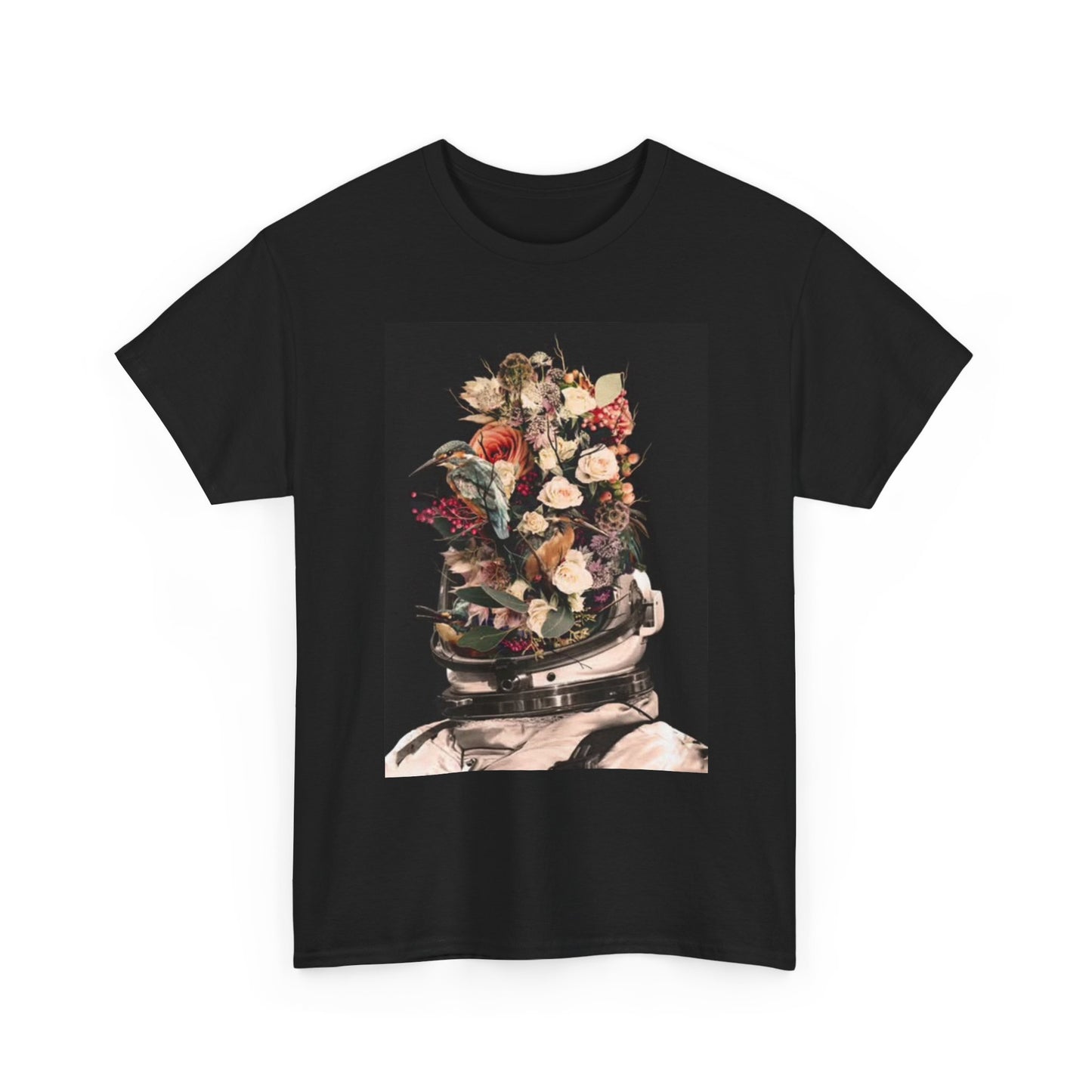 Flower Power Astronaut Graphic T Shirt Vintage Art Unisex Heavy Cotton Tee