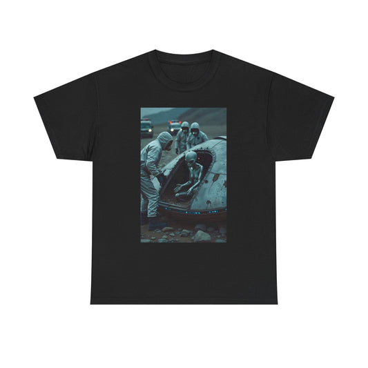 UFO Encounter Graphic T Shirt Outerspace Aliens Unisex Heavy Cotton Tee