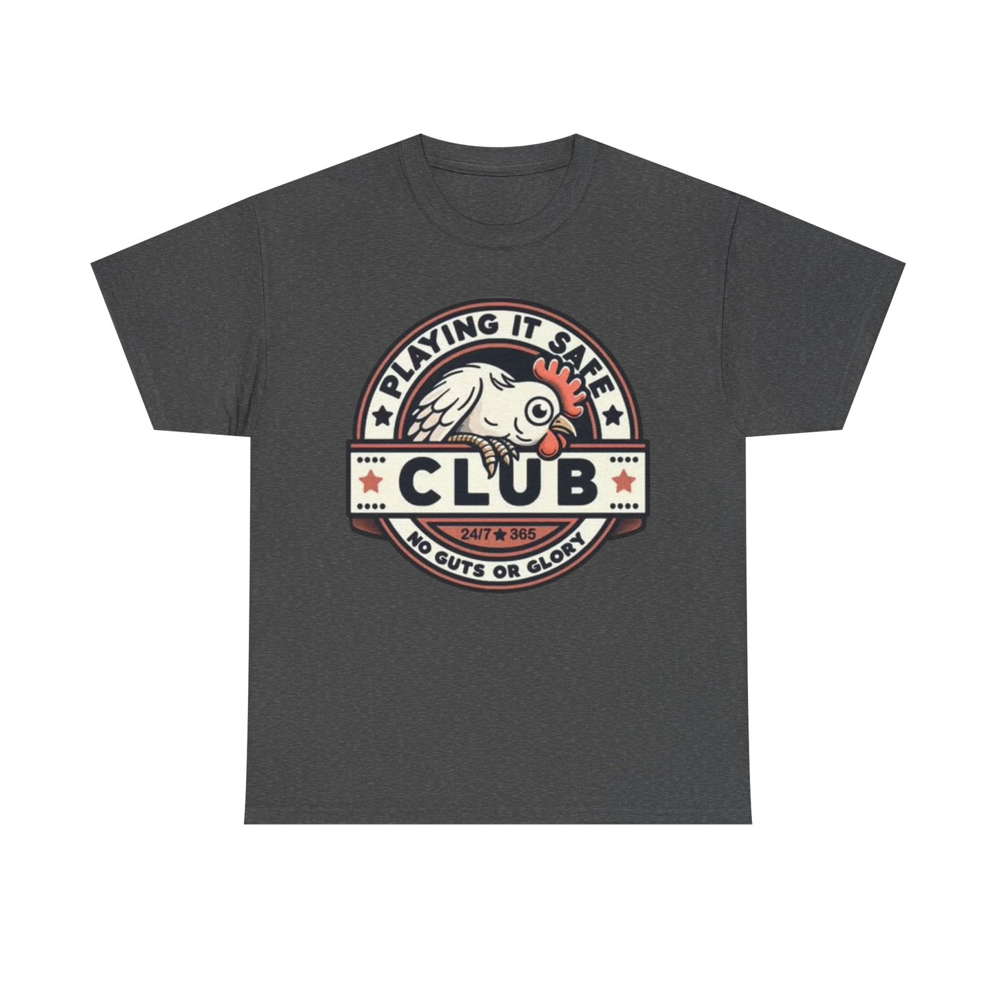 Playing It Safe Rooster Club Shirt Funny Graphic Birds Unisex Heavy Cotton Tee