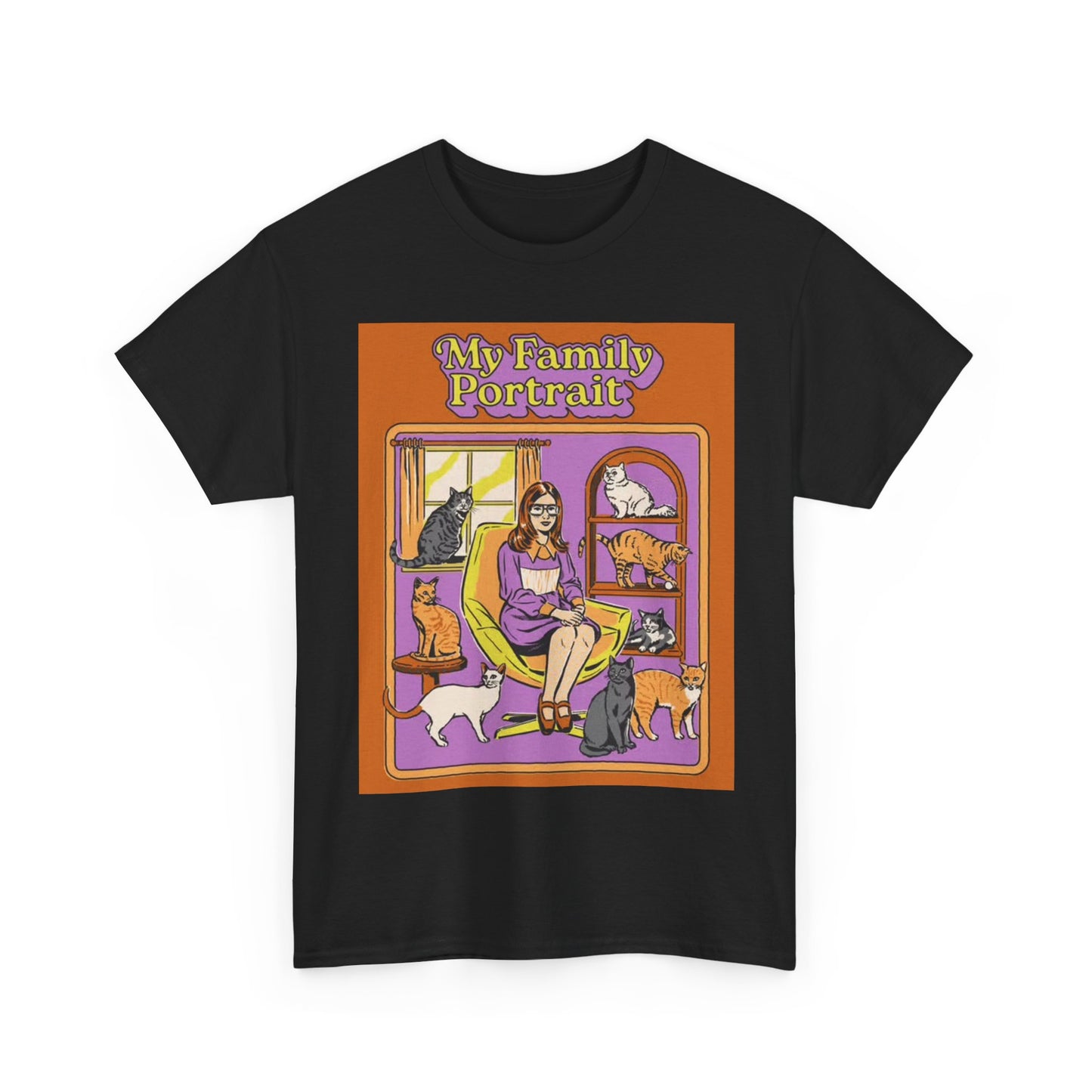 Family Portrait Tshirt Funny Cat lady 80s Vibe Unisex Heavy Cotton Tee