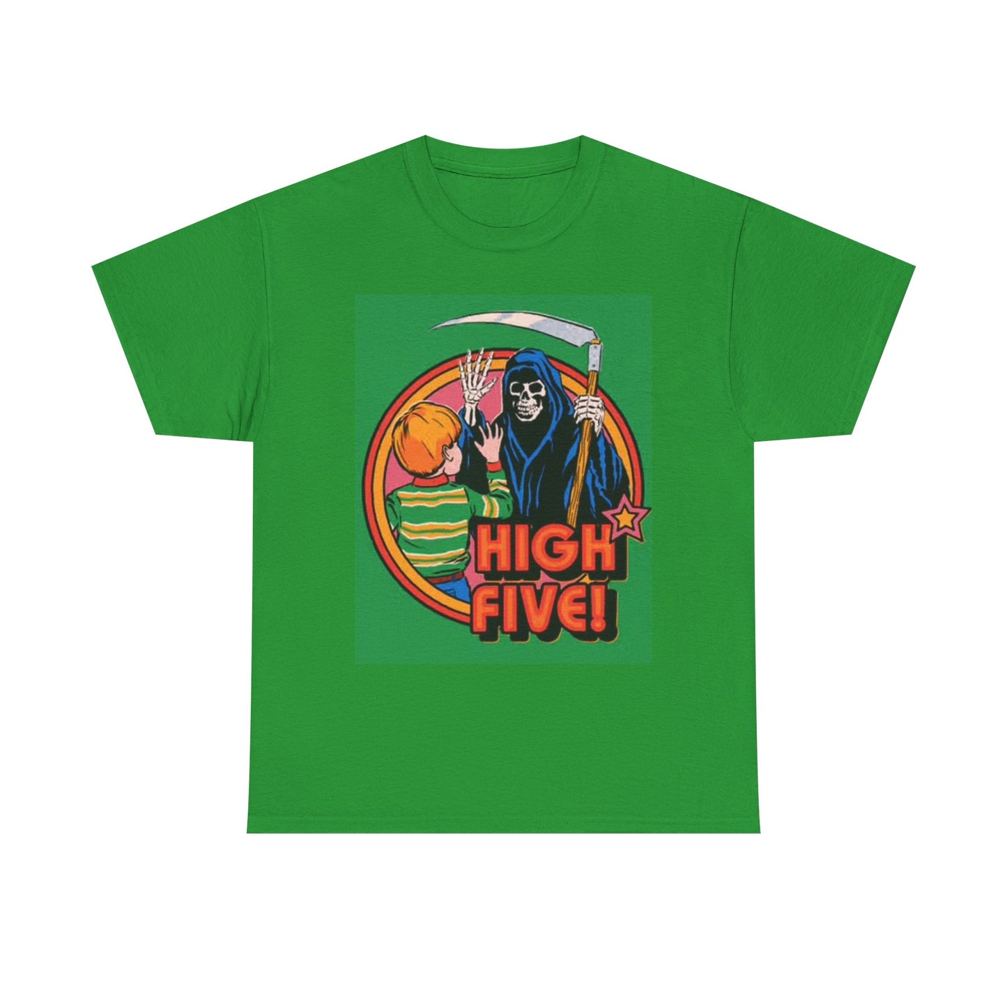 High Five Grim Reaper Graphic T Shirt Funny 70s ART Unisex Heavy Cotton Tee