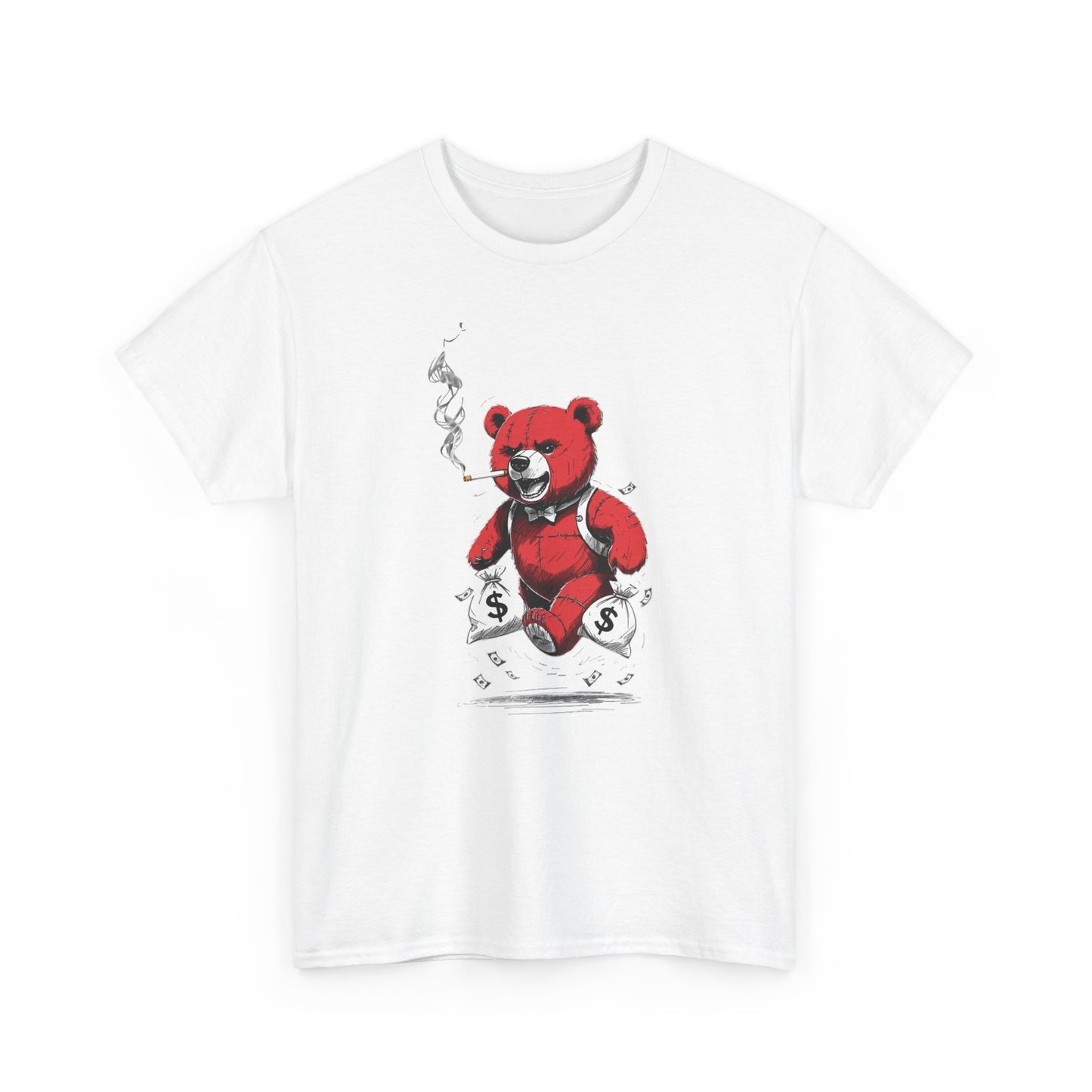 Money Bags Teddy Bear Smoking Graphic T Shirt NEW Unisex Heavy Cotton Tee