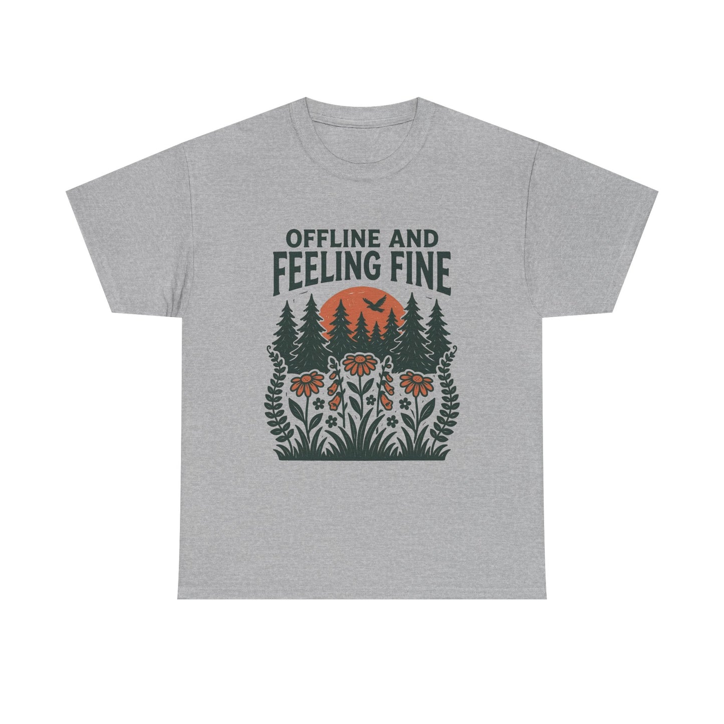 Offline And Feeling Fine Outdoors Retro Graphic T Shirt Regular Men's Heavy Cotton Tee