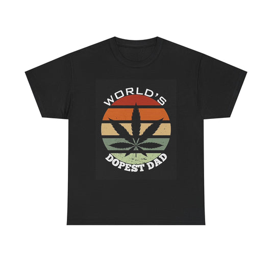 Worlds Dopest Dad T Shirt Funny Weed Leaf Retro Unisex Heavy Cotton Tee