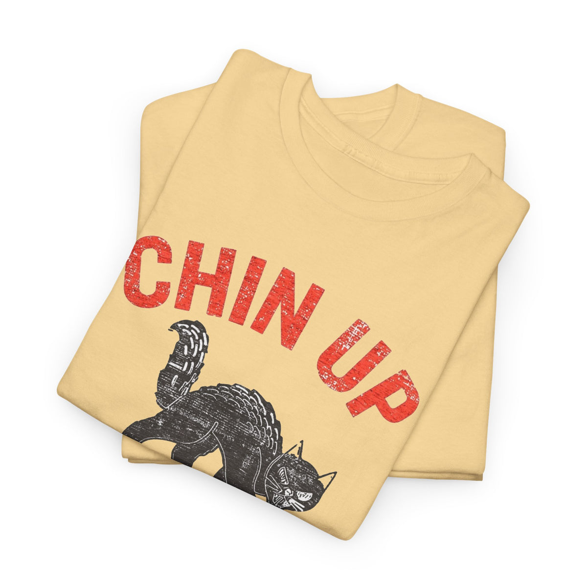 Chin Up Fangs Out Graphic T Shirt Men's Retro Cat Heavy Cotton Tee