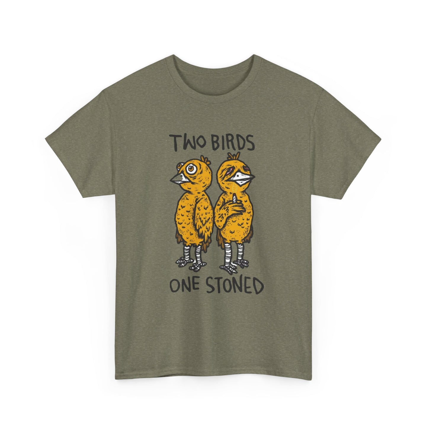 Two Birds One Stoned Graphic T Shirt NEW ADULT Unisex Heavy Cotton Tee