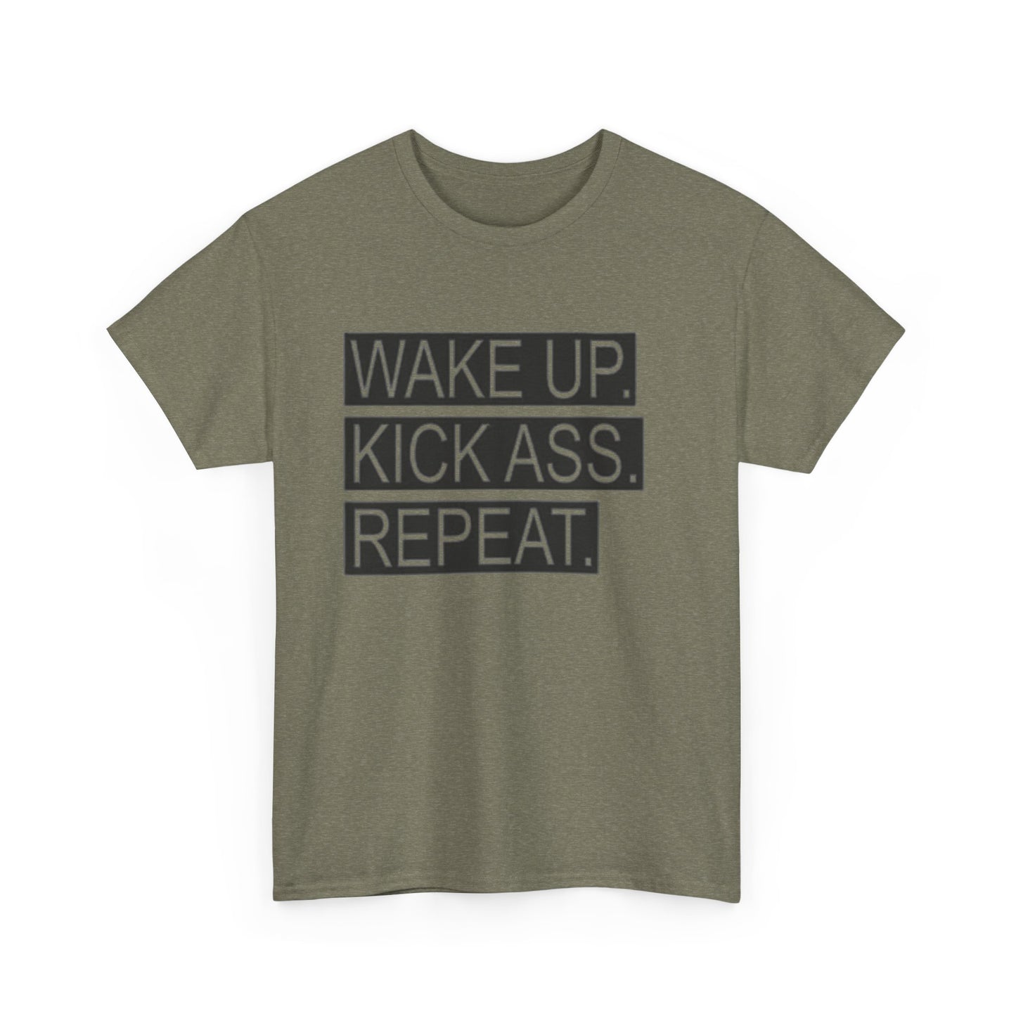 Wake Up Kick Ass Repeat GYM Graphic T Shirt NEW Unisex Heavy Cotton Tee