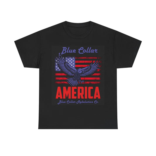 Blue Collar Tshirt American Flag July 4th 1776 USA Unisex Heavy Cotton Tee
