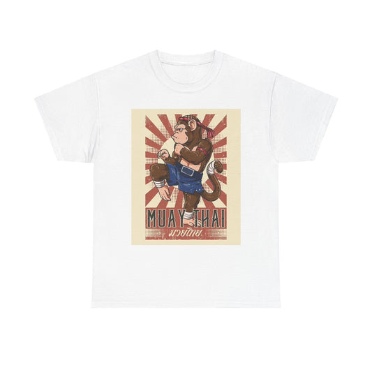 Muay Thai Graphic T Shirt Funny Monkey Retro GYM Unisex Heavy Cotton Tee