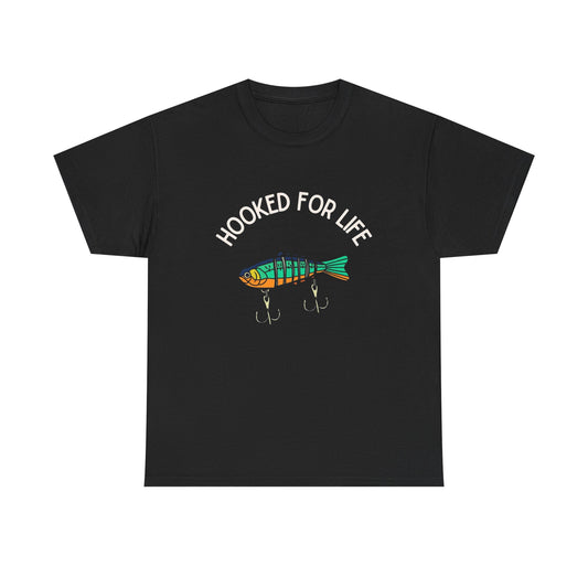 Hooked For Life Fishing Graphic T Shirt NEW Adult Unisex Heavy Cotton Tee