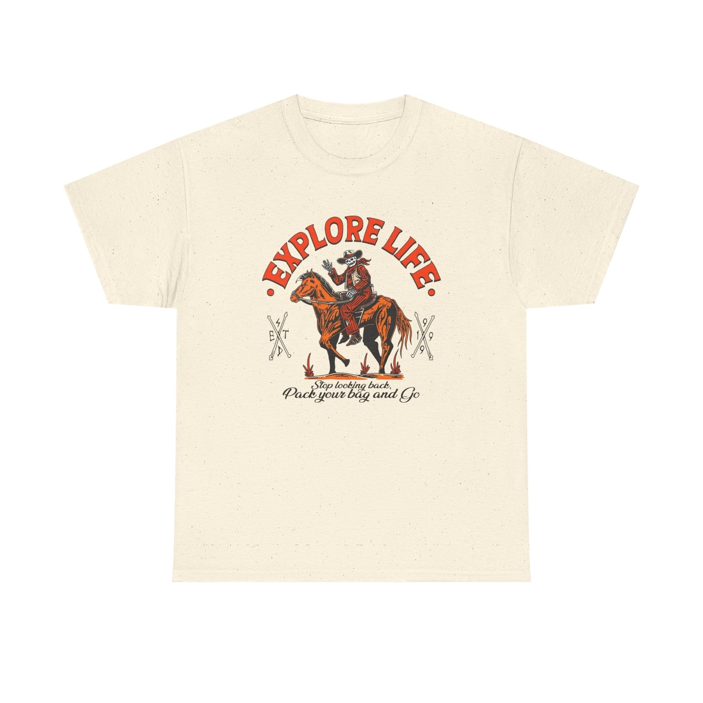 Explore Life Cowboy Graphic T Shirt Unisex Heavy Cotton Tee New Gift