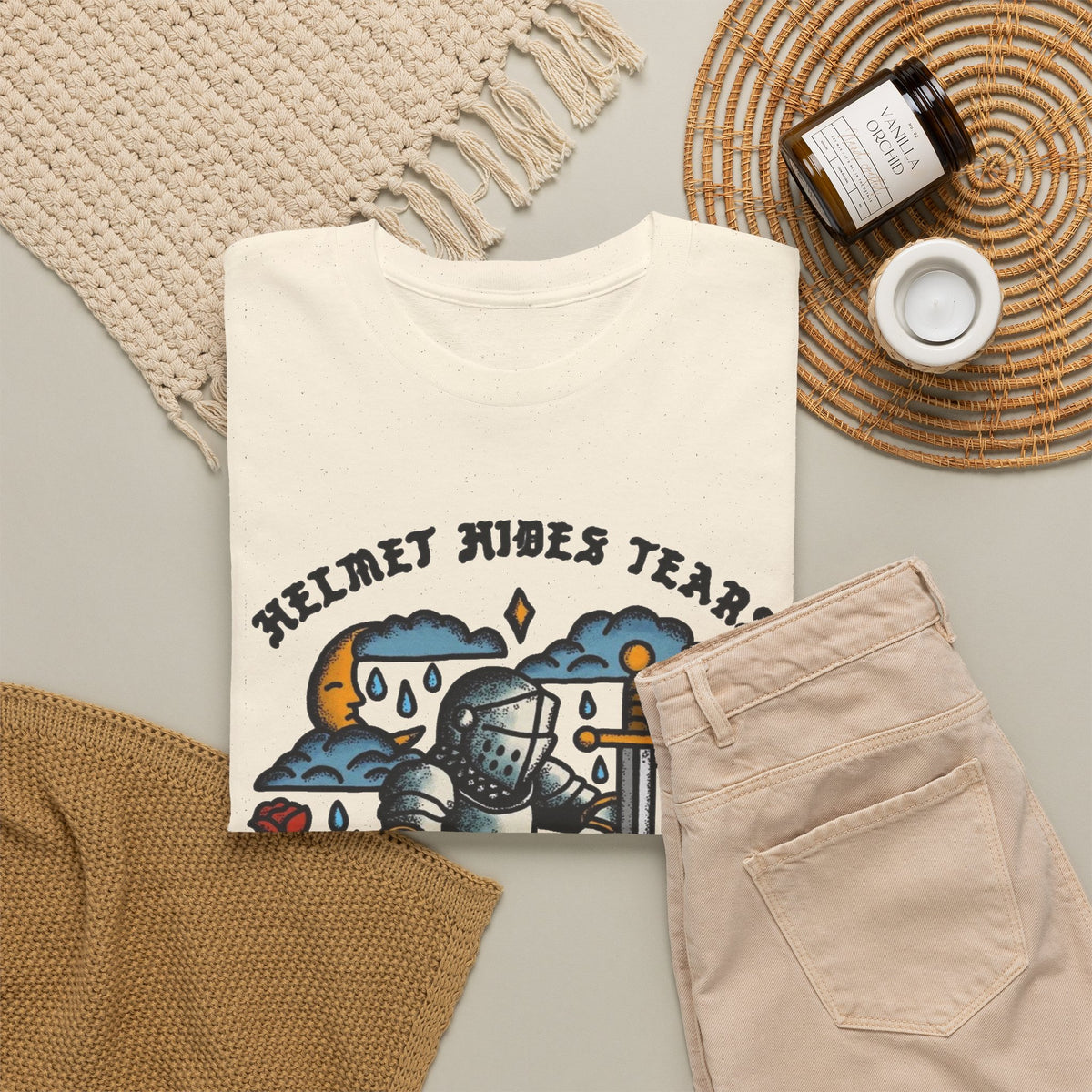Helmet Hides Tears Medieval Graphic T Shirt Men's Heavy Cotton Tee