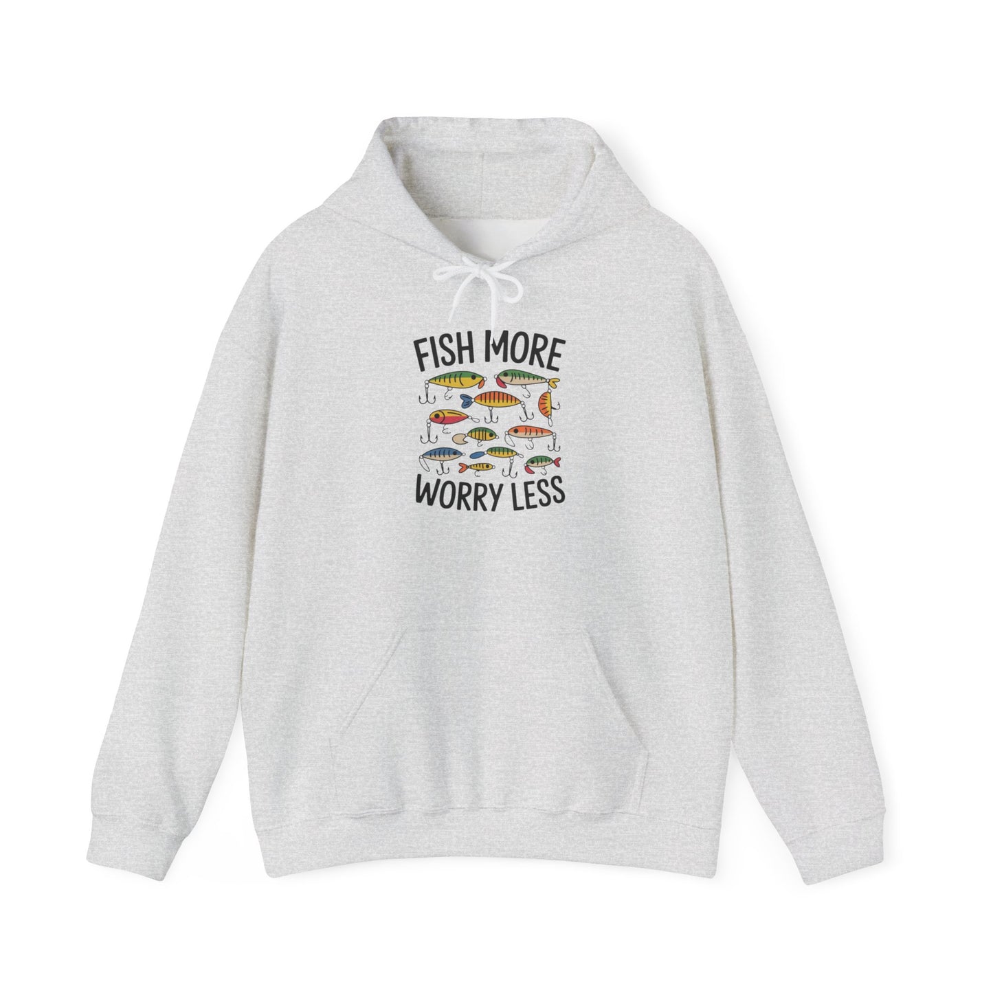 Fish More Worry Less Graphic Hoodie Heavy Blend Sweatshirt NEW