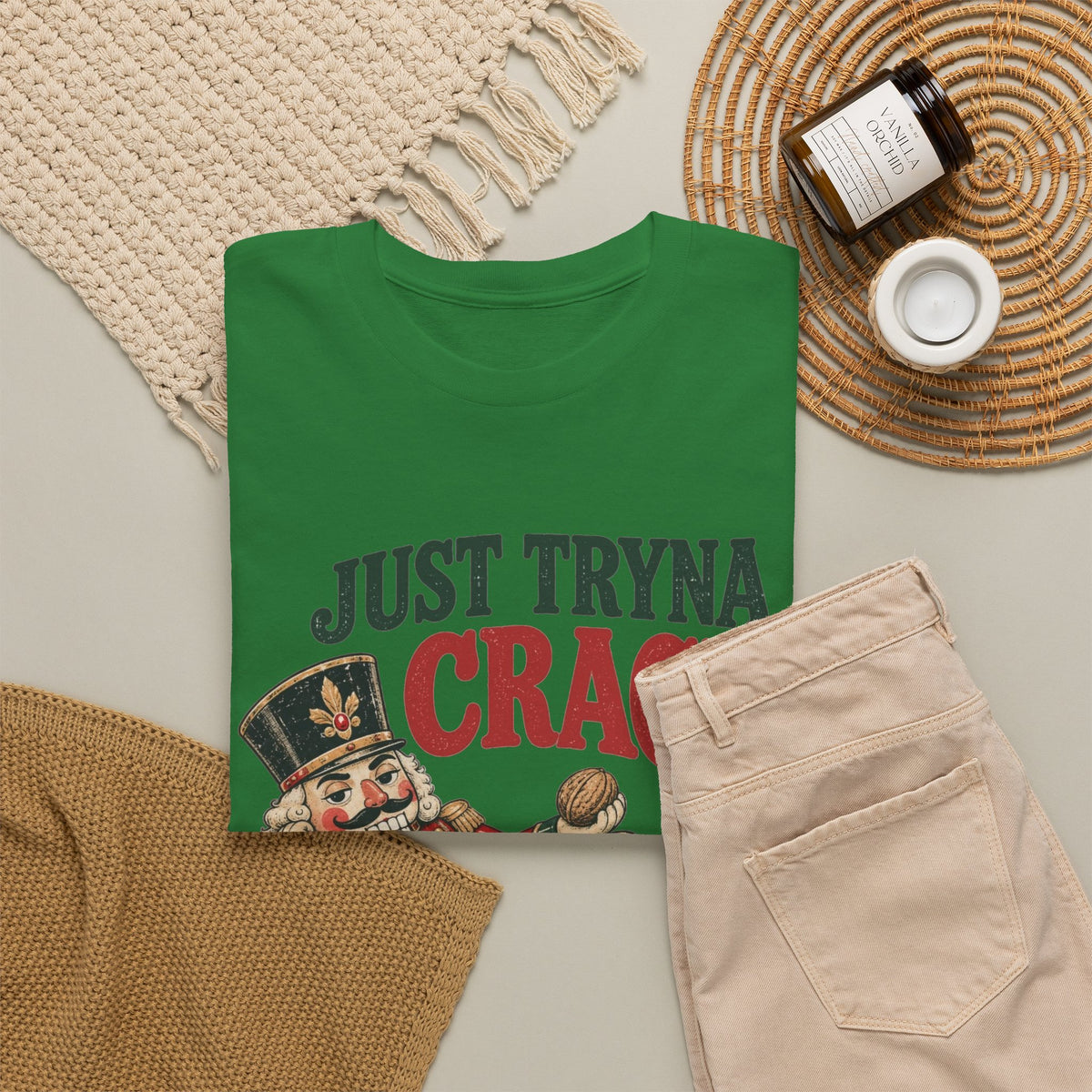 Just Tryna Crack Nutcracker T-Shirt Funny Christmas Holiday Tee Men's Graphic T Shirt