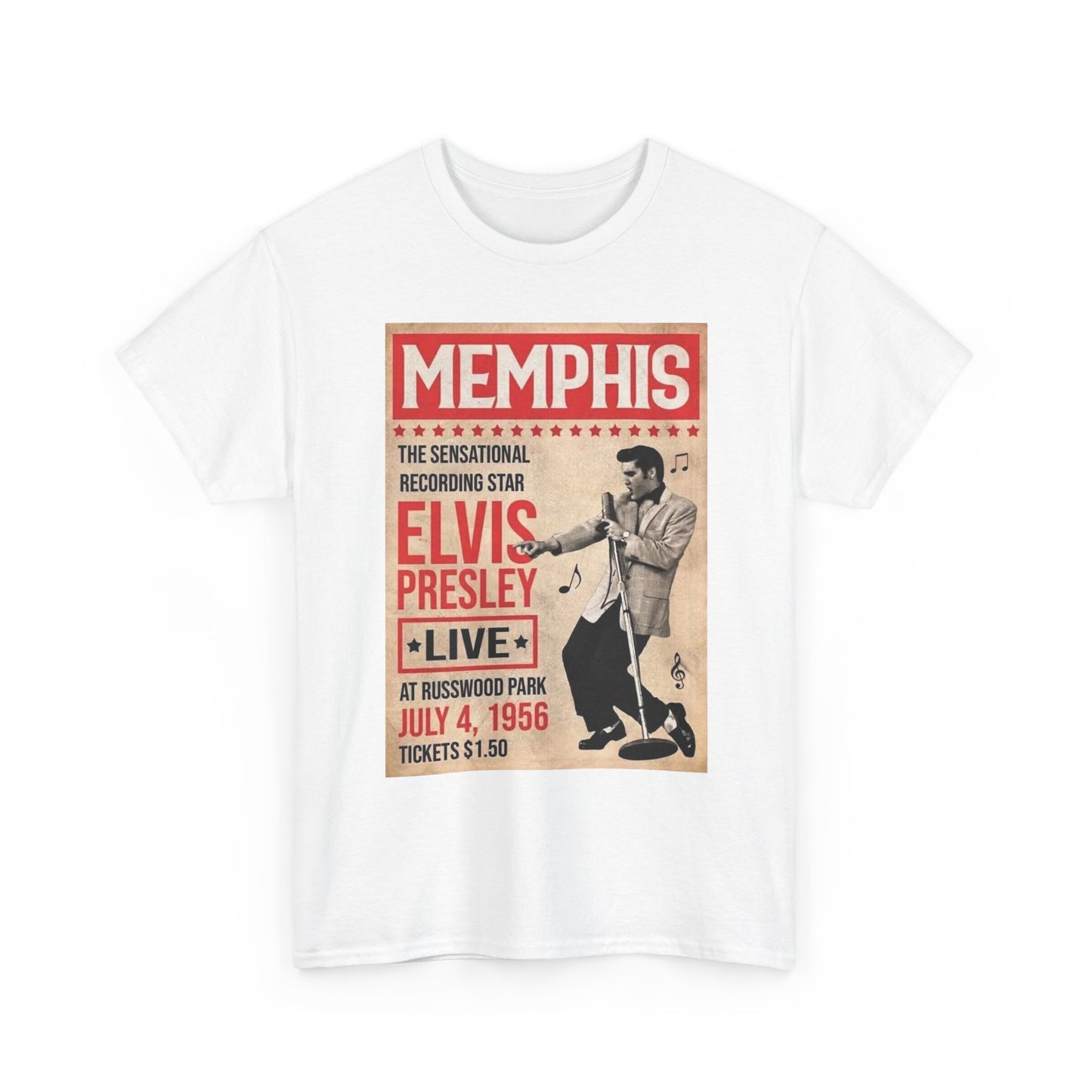 Elvis Graphic T Shirt Vintage Concert Poster Memphis Unisex Heavy Cotton Tee
