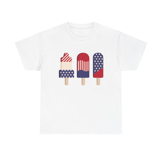 American Flag Ice Cream Graphic T Shirt USA Summer Unisex Heavy Cotton Tee