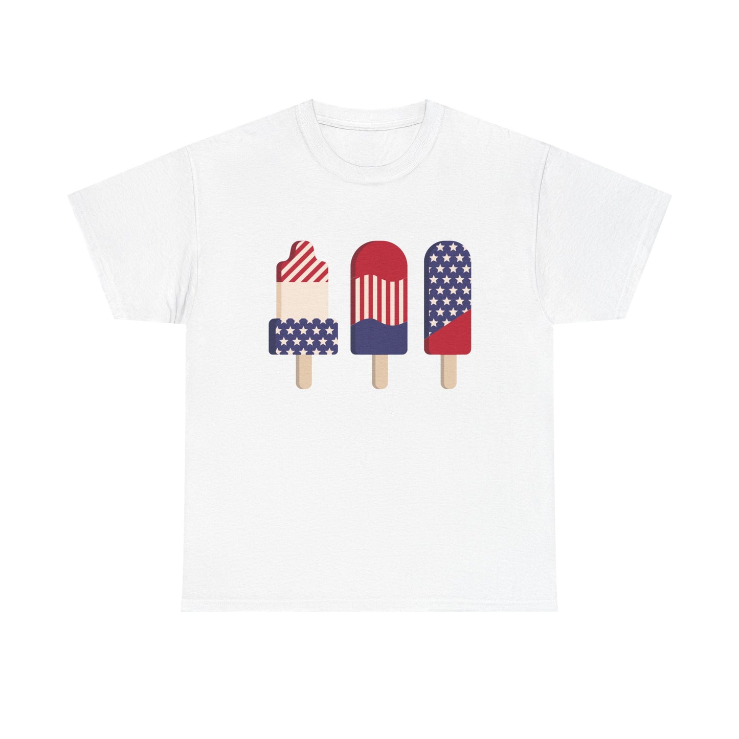 American Flag Ice Cream Graphic T Shirt USA Summer Unisex Heavy Cotton Tee