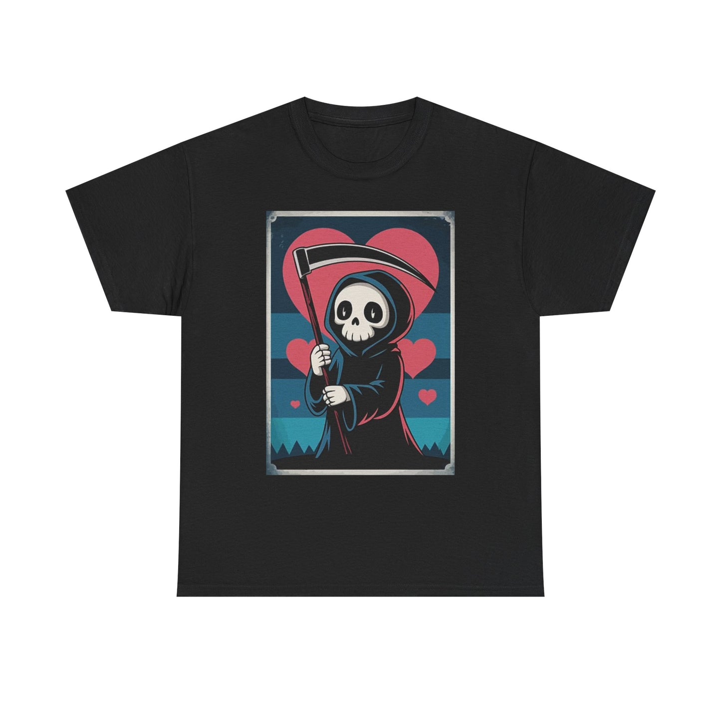 Grim Reaper Love Hearts T Shirt Graphic Unisex Heavy Cotton Tee