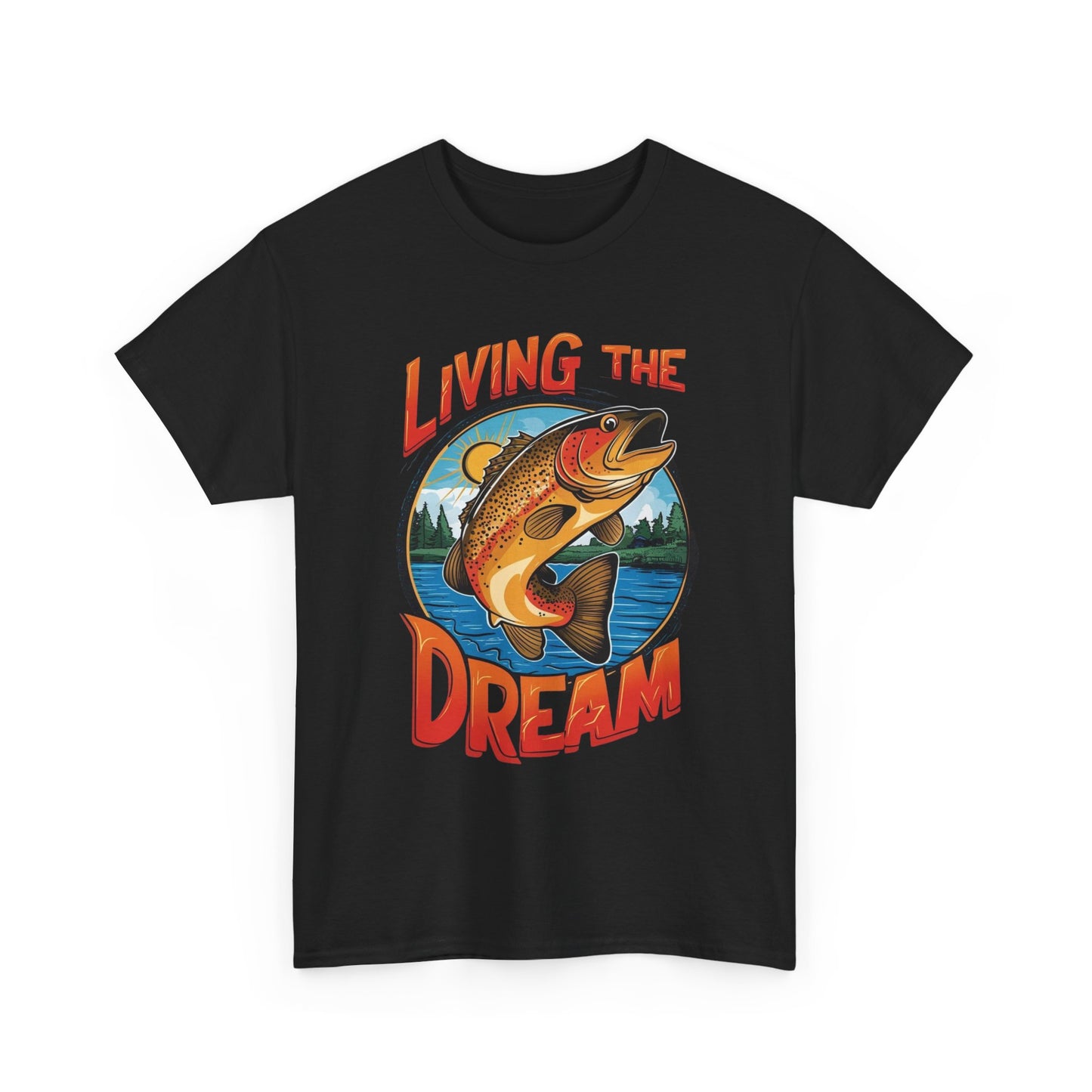 Living The Dream Fishing Graphic T Shirt NEW ADULT TEE VINTAGE