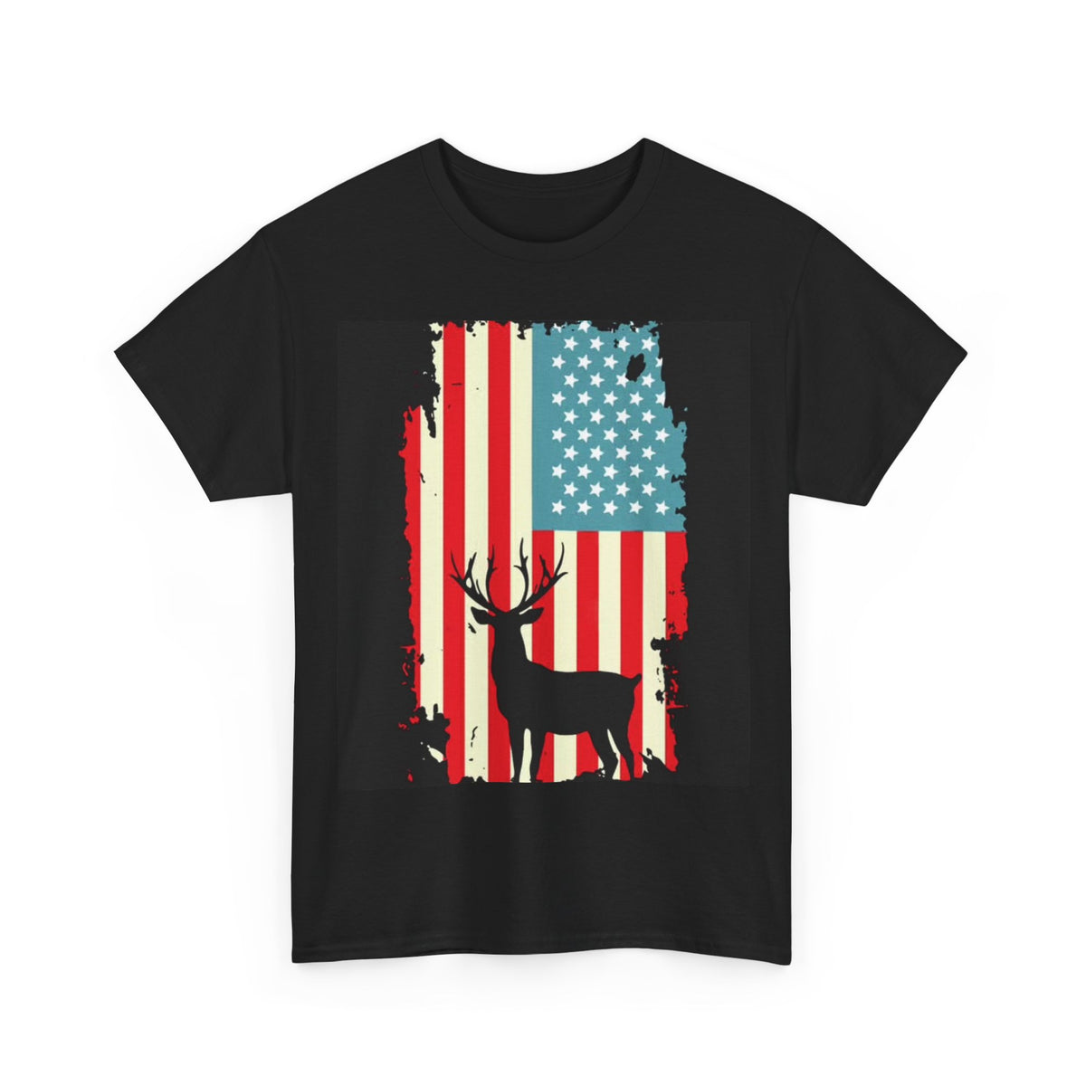 Deer Hunter Tshirt American Flag Hunting Bow Rifle Buck Unisex Heavy Cotton Tee