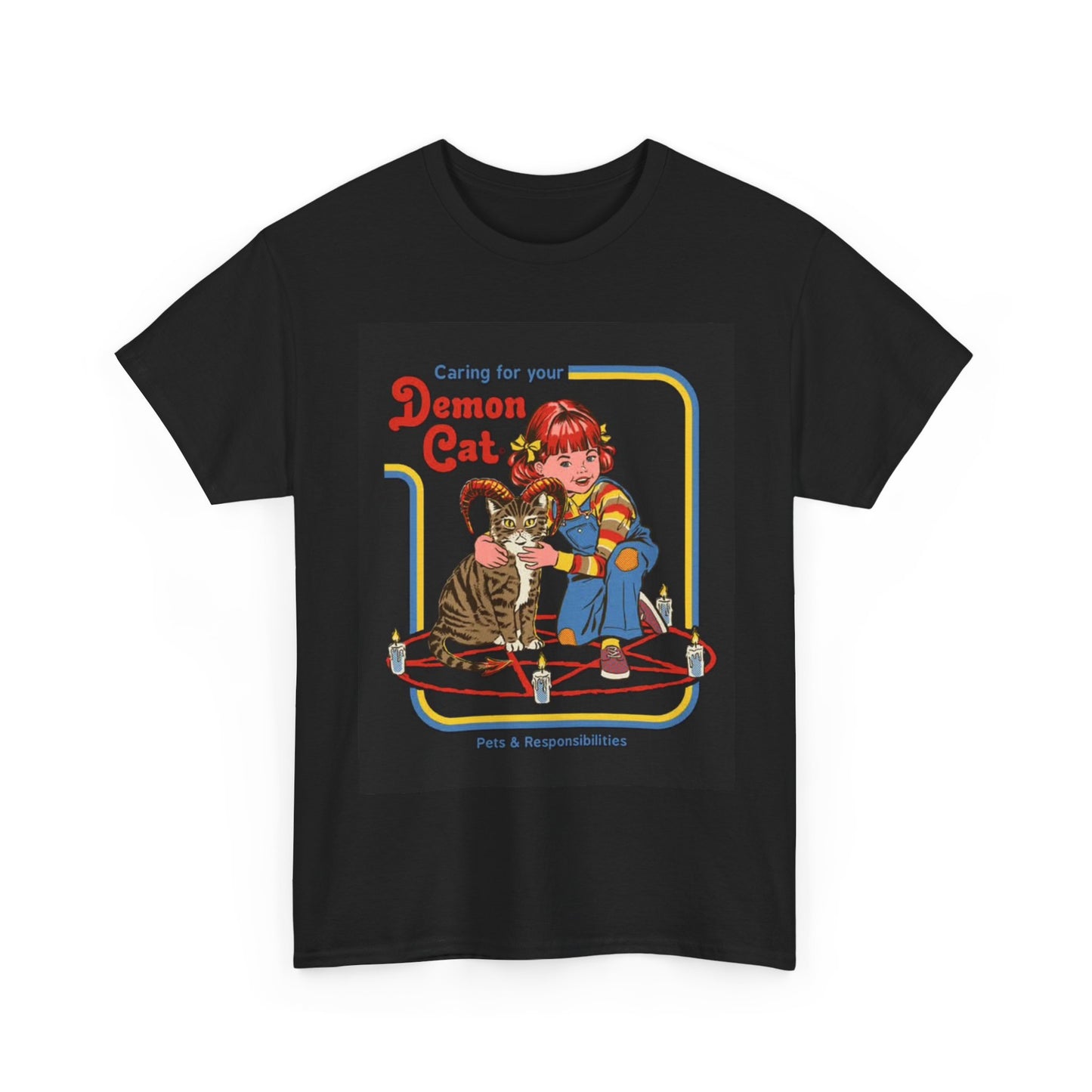 Demon Cat TShirt Funny Kitten Meme 80s Graphic Unisex Heavy Cotton Tee