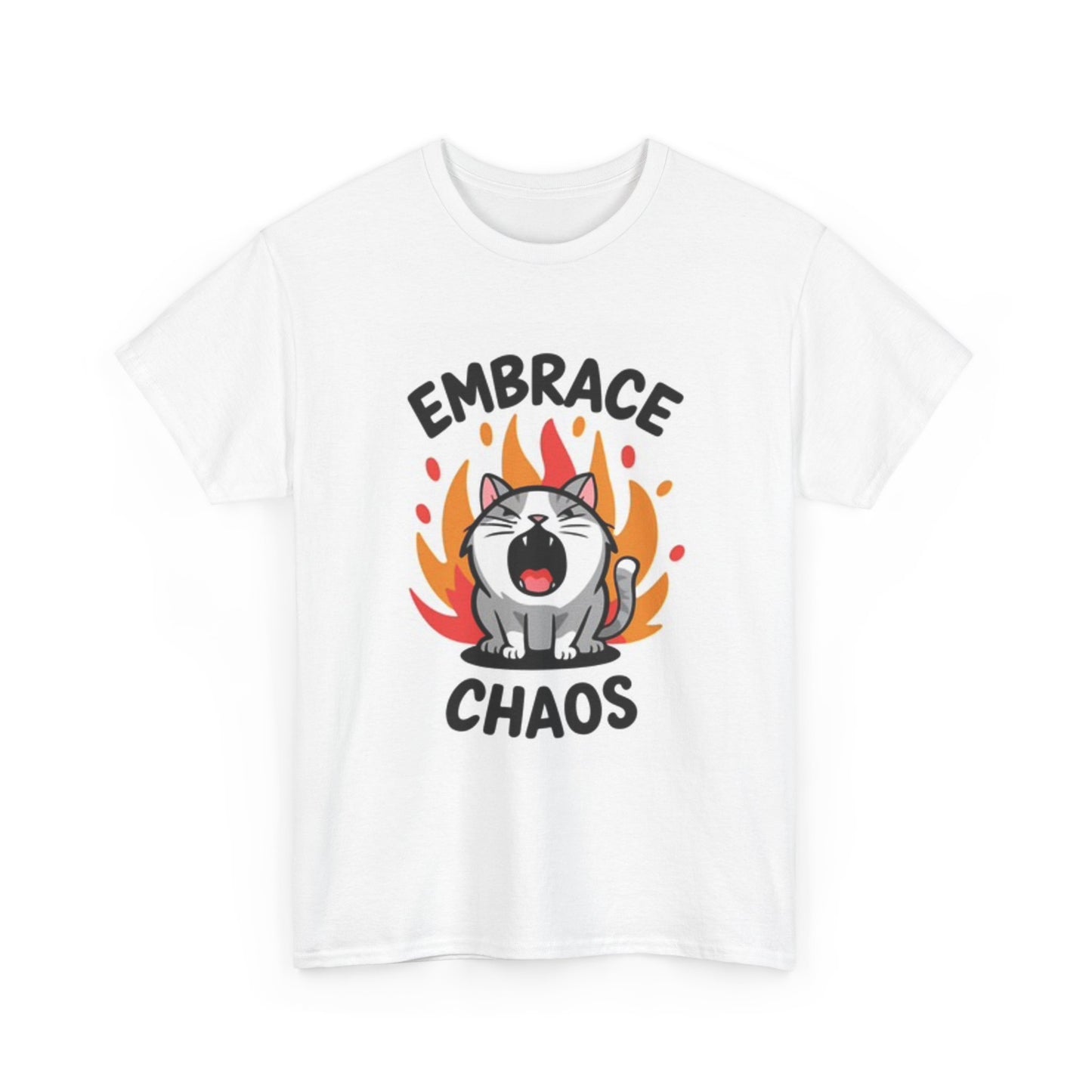 Embrace Chaos T Shirt Funny Cat Kitten Graphic Jokes Unisex Heavy Cotton Tee
