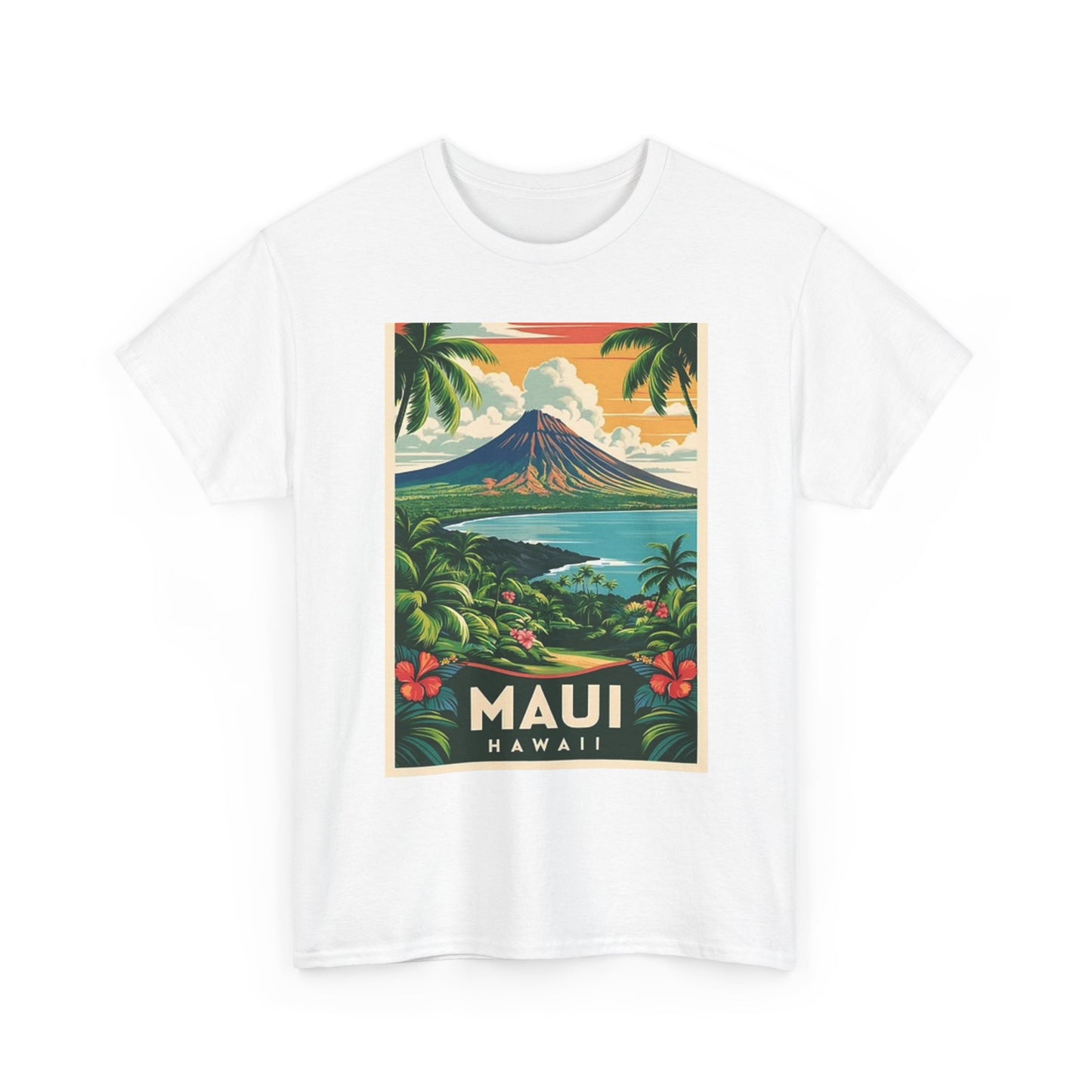 Hawaii  Maui Graphic T Shirt Retro Island Poster Unisex Heavy Cotton Tee