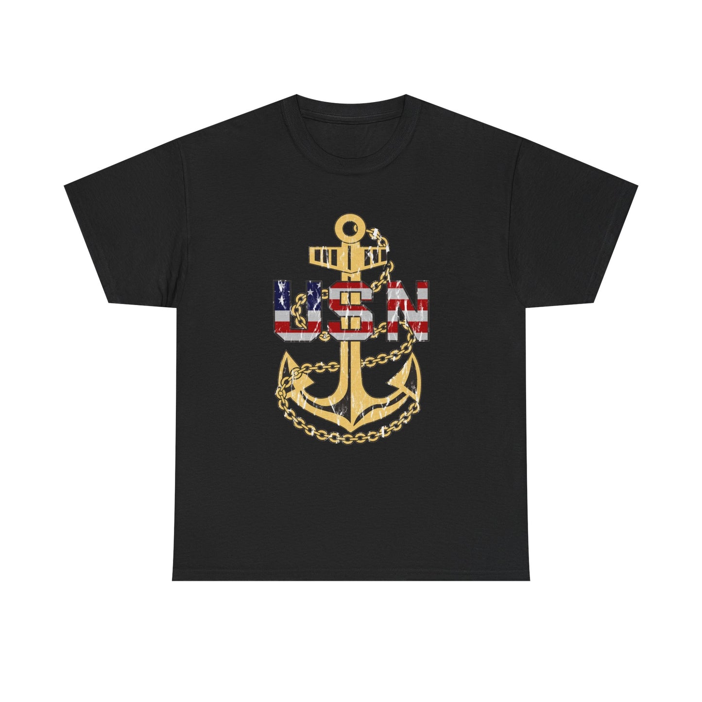 American Flag Navy Anchor Graphic Retro Sailor Jerry Unisex Heavy Cotton Tee