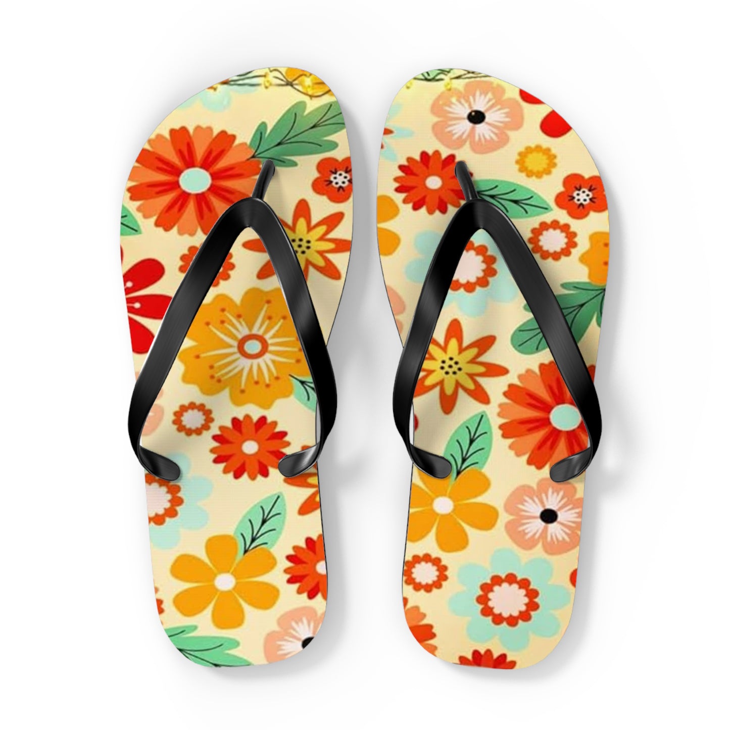Waves And Sun Sandals Tropical Flowers Summer Flip Flops Slides BRAND NEW