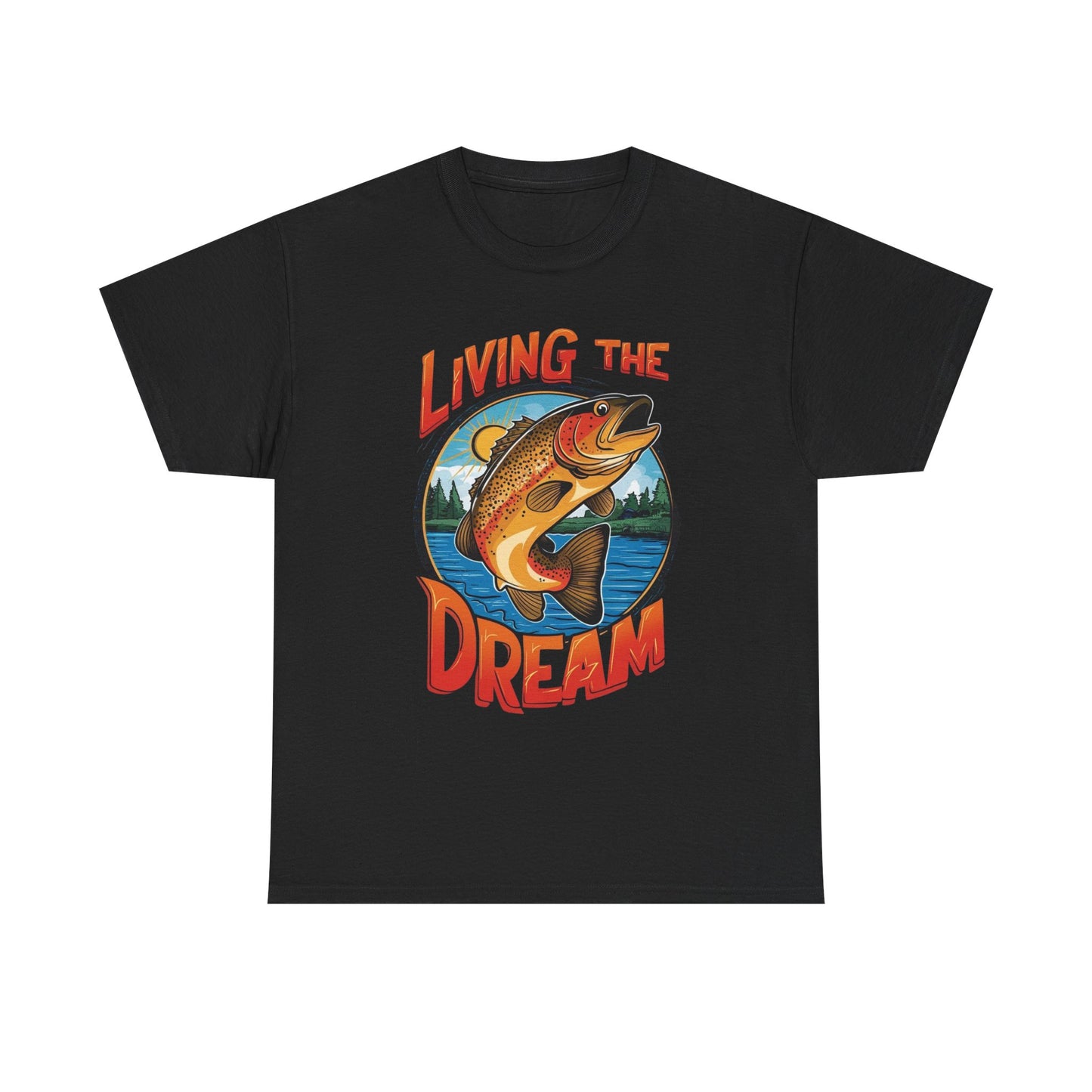 Living The Dream Fishing Graphic T Shirt NEW ADULT TEE VINTAGE