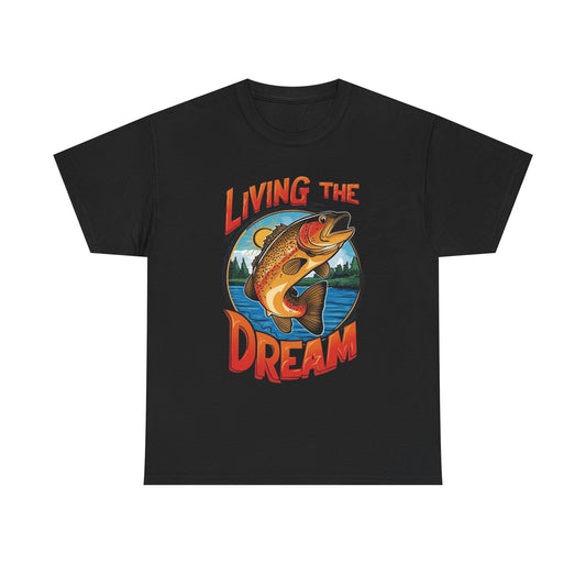 Living The Dream Fishing Graphic T Shirt NEW ADULT TEE VINTAGE