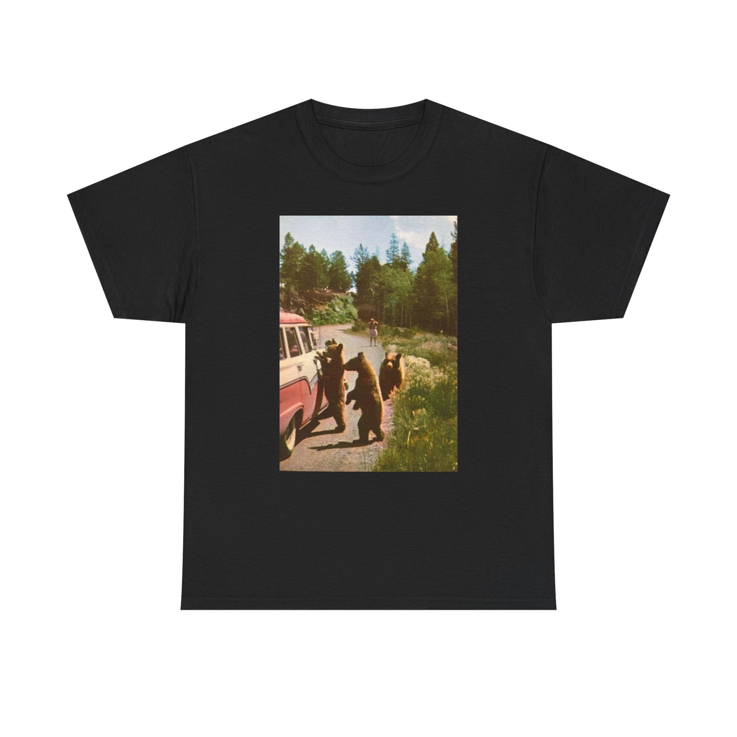 Funny Bears In The Forest 70s Graphic T-Shirt Unisex Heavy Cotton Tee NEW