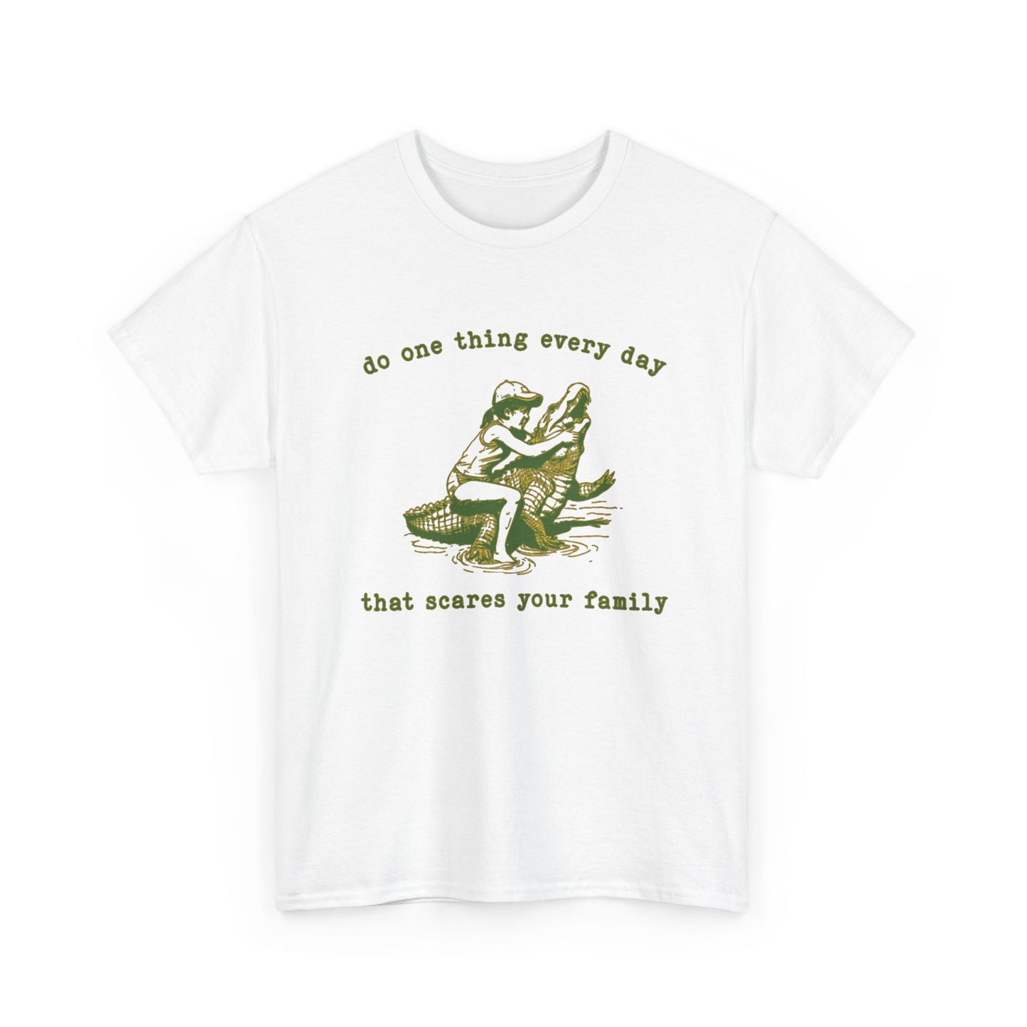 Scare Your Family Funny Alligator Graphic T Shirt Regular Men's Heavy Cotton Tee