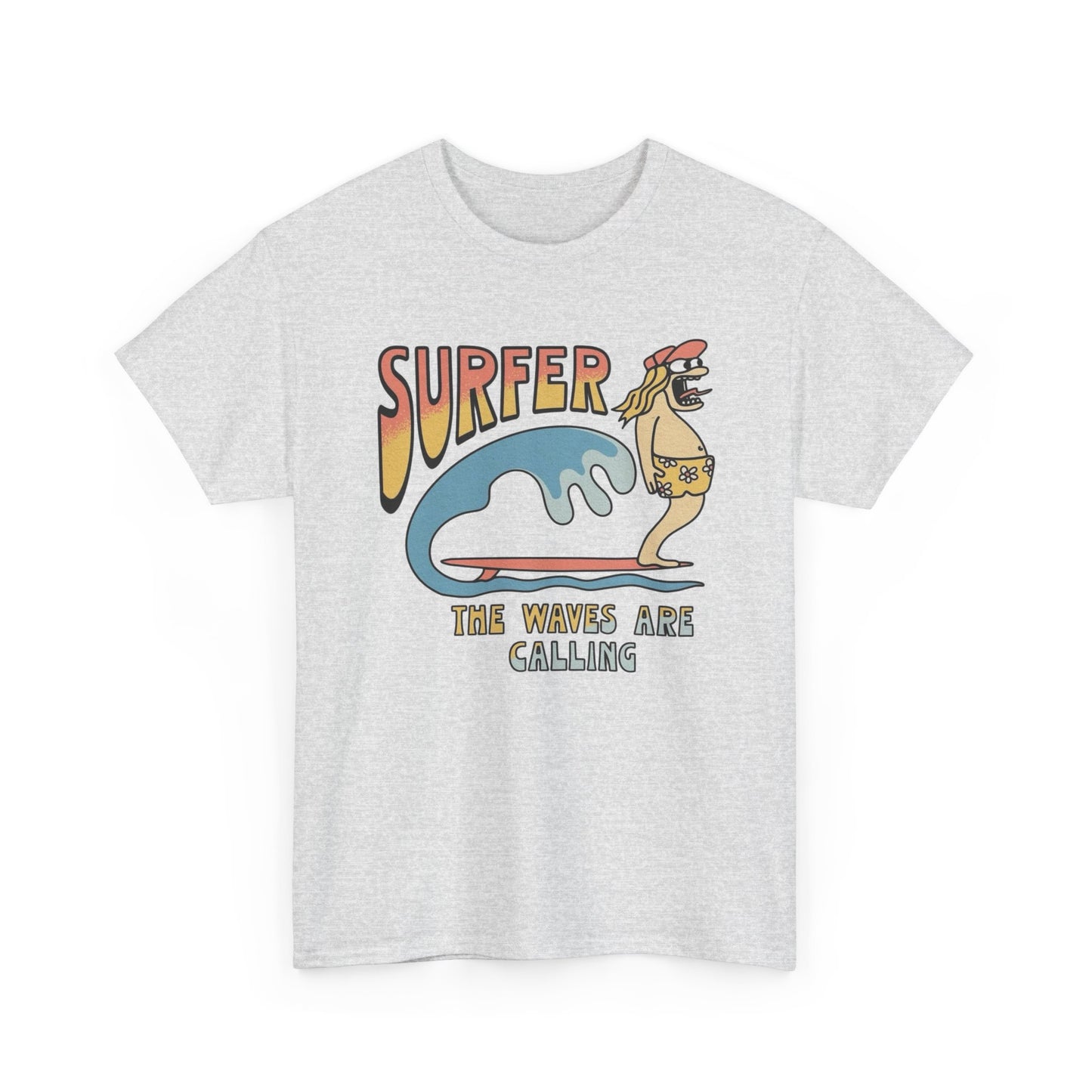Surfer The Waves Are Calling Graphic T Shirt Unisex Heavy Cotton Tee Gift