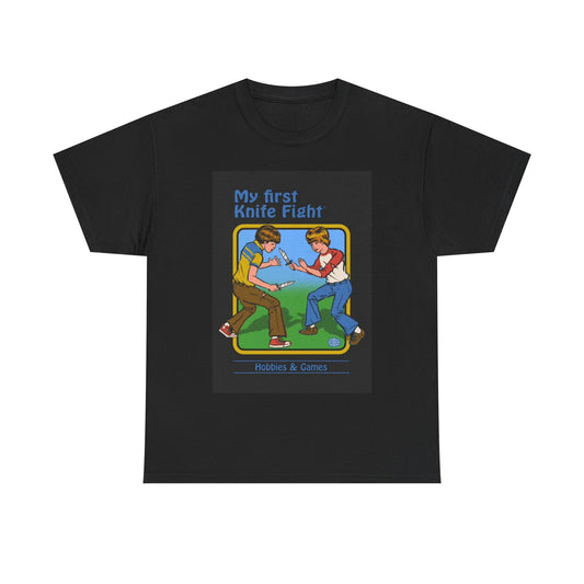My First Knife Fight Tshirt Funny Kids Poster Retro 70s Unisex Heavy Cotton Tee