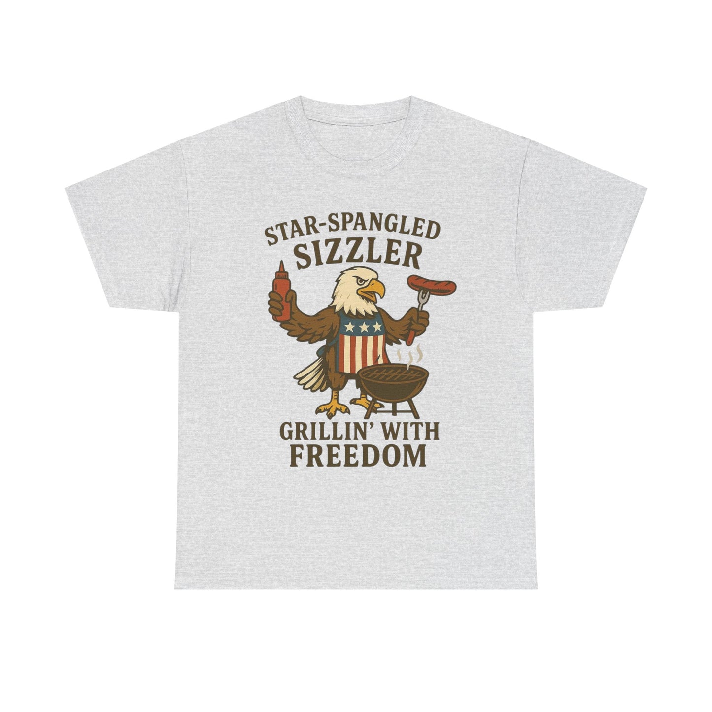 Grilling With Freedom American Flag T Shirt USA Bald Eagle Unisex Heavy Cotton