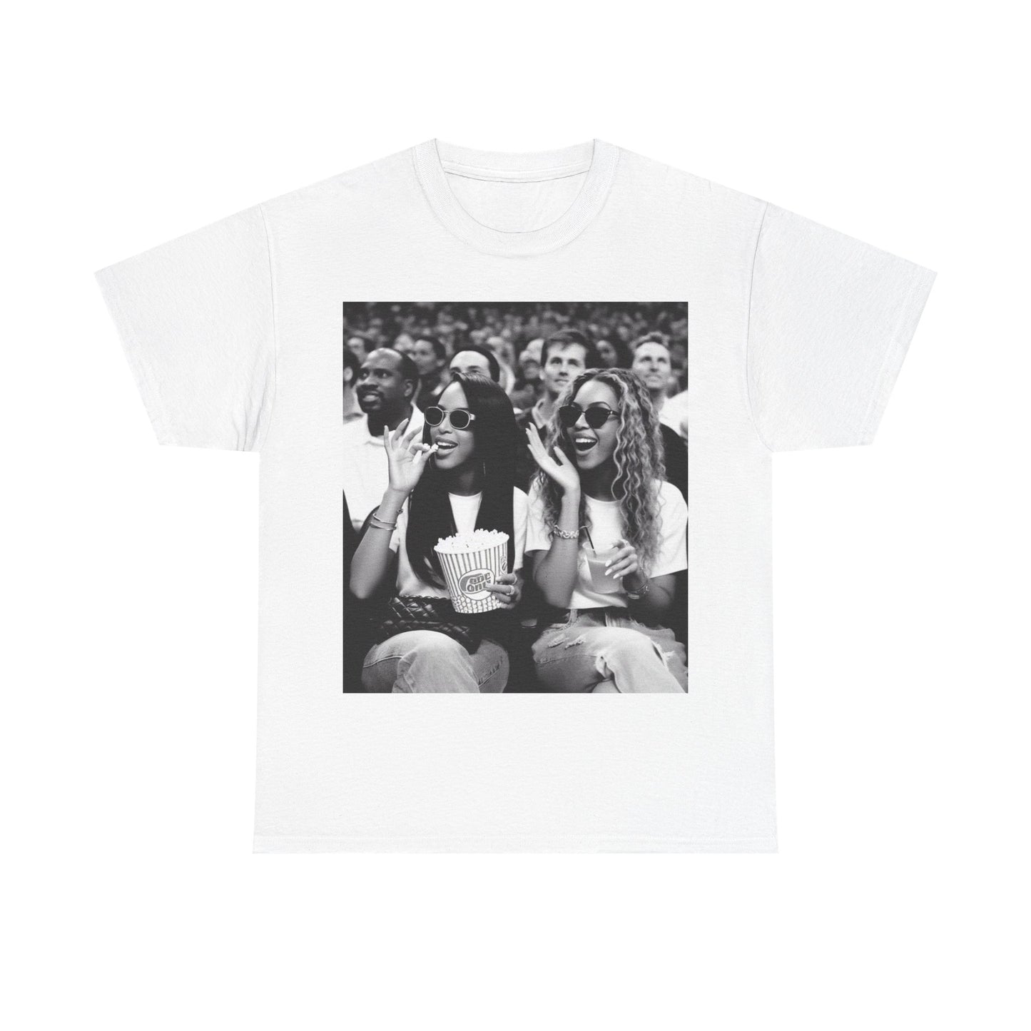Aaliyah and Beyonce Tshirt Vintage Courtside Photo Tour Unisex Heavy Cotton Tee
