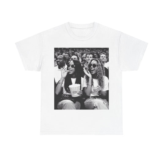 Aaliyah and Beyonce Tshirt Vintage Courtside Photo Tour Unisex Heavy Cotton Tee