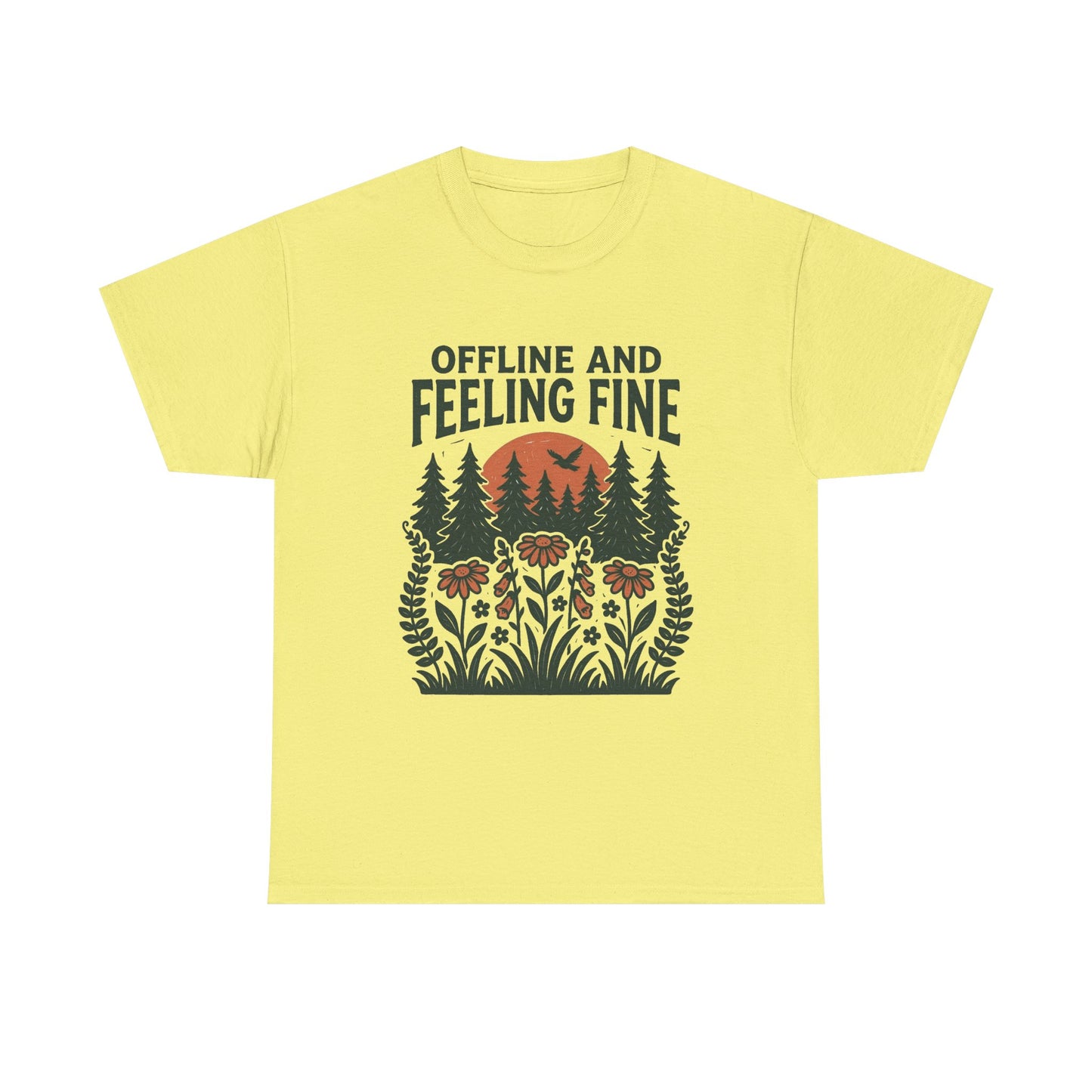 Offline And Feeling Fine Outdoors Retro Graphic T Shirt Regular Men's Heavy Cotton Tee
