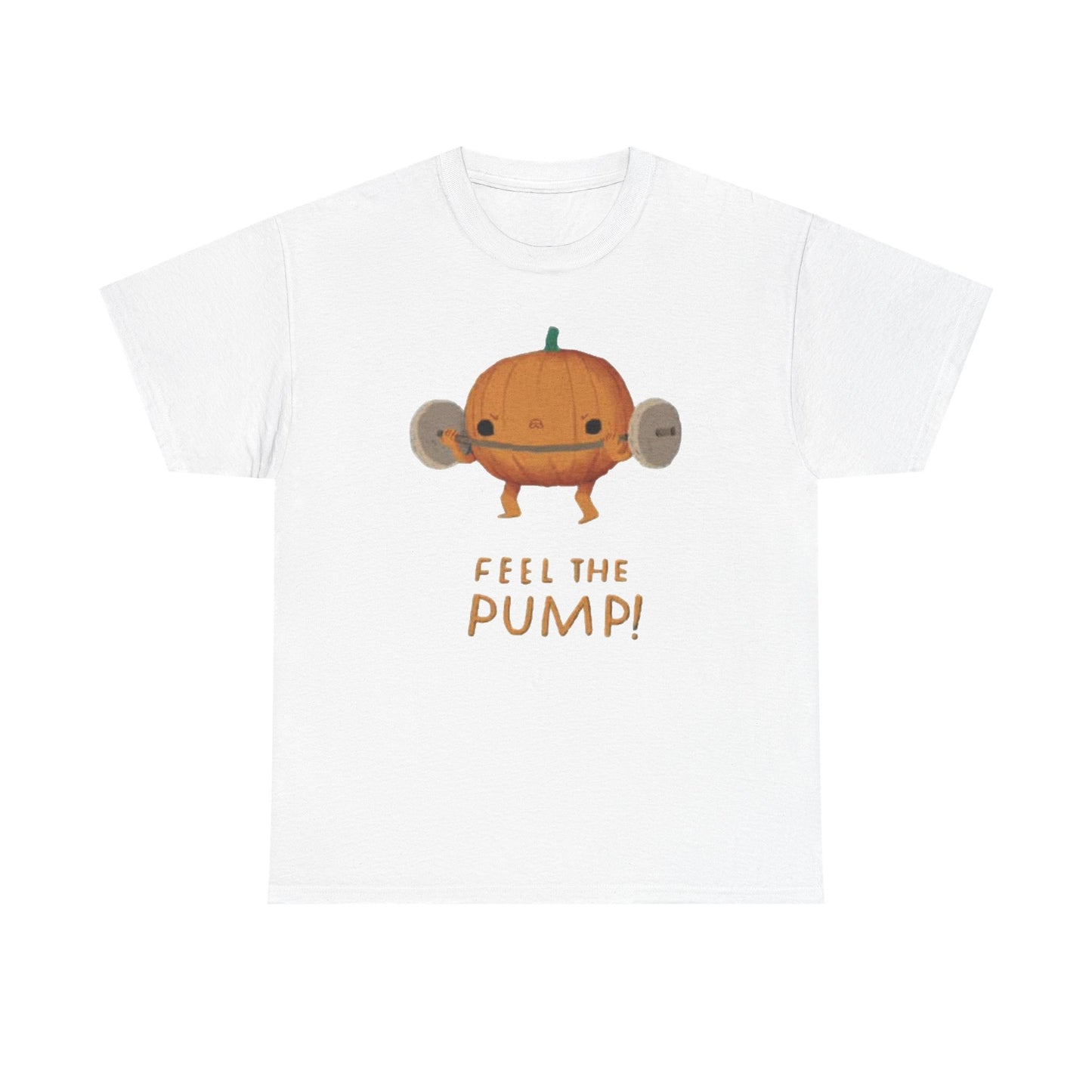 Feel The Pump Pumpkin Graphic T Shirt Funny Gym Workout Unisex Heavy Cotton Tee