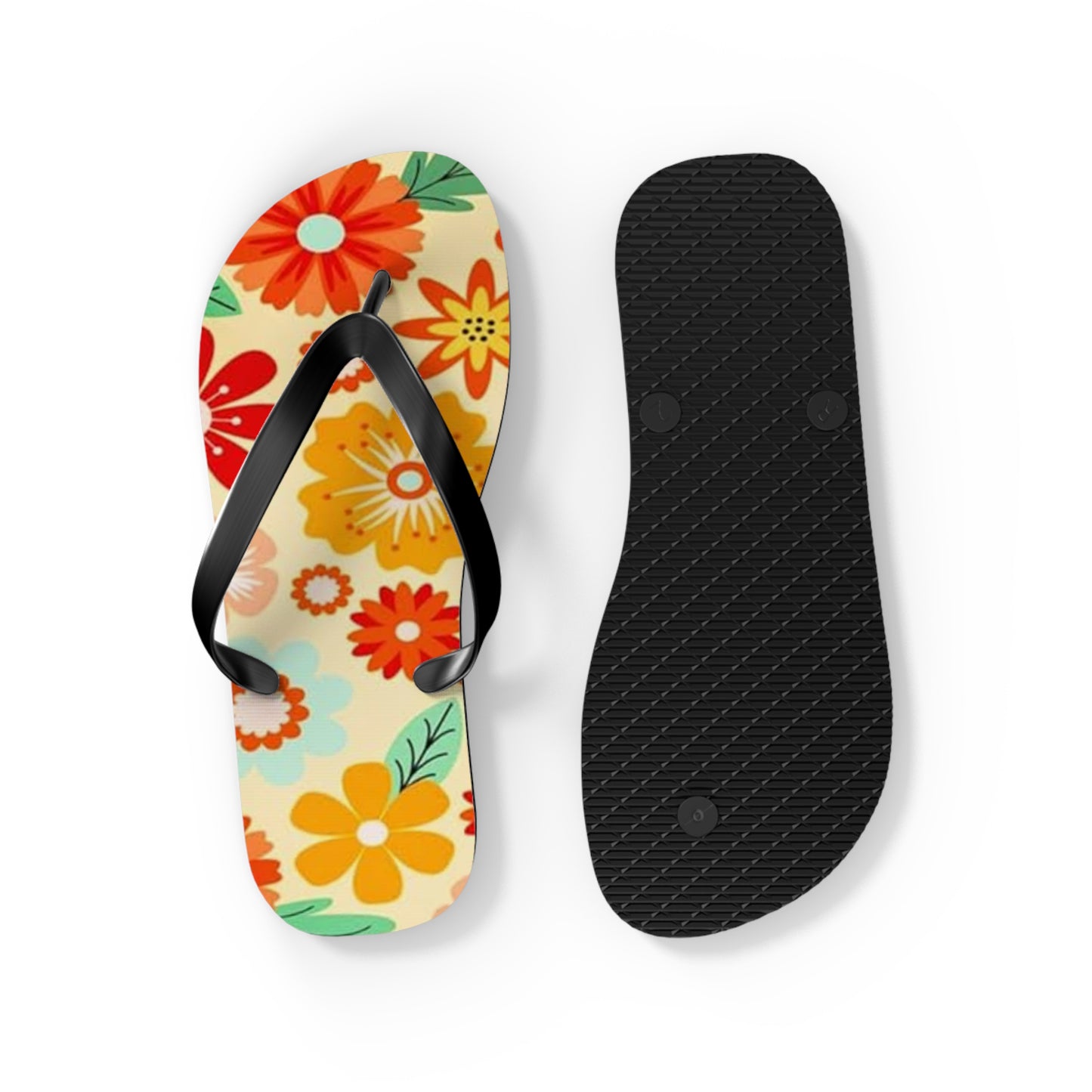 Waves And Sun Sandals Tropical Flowers Summer Flip Flops Slides BRAND NEW