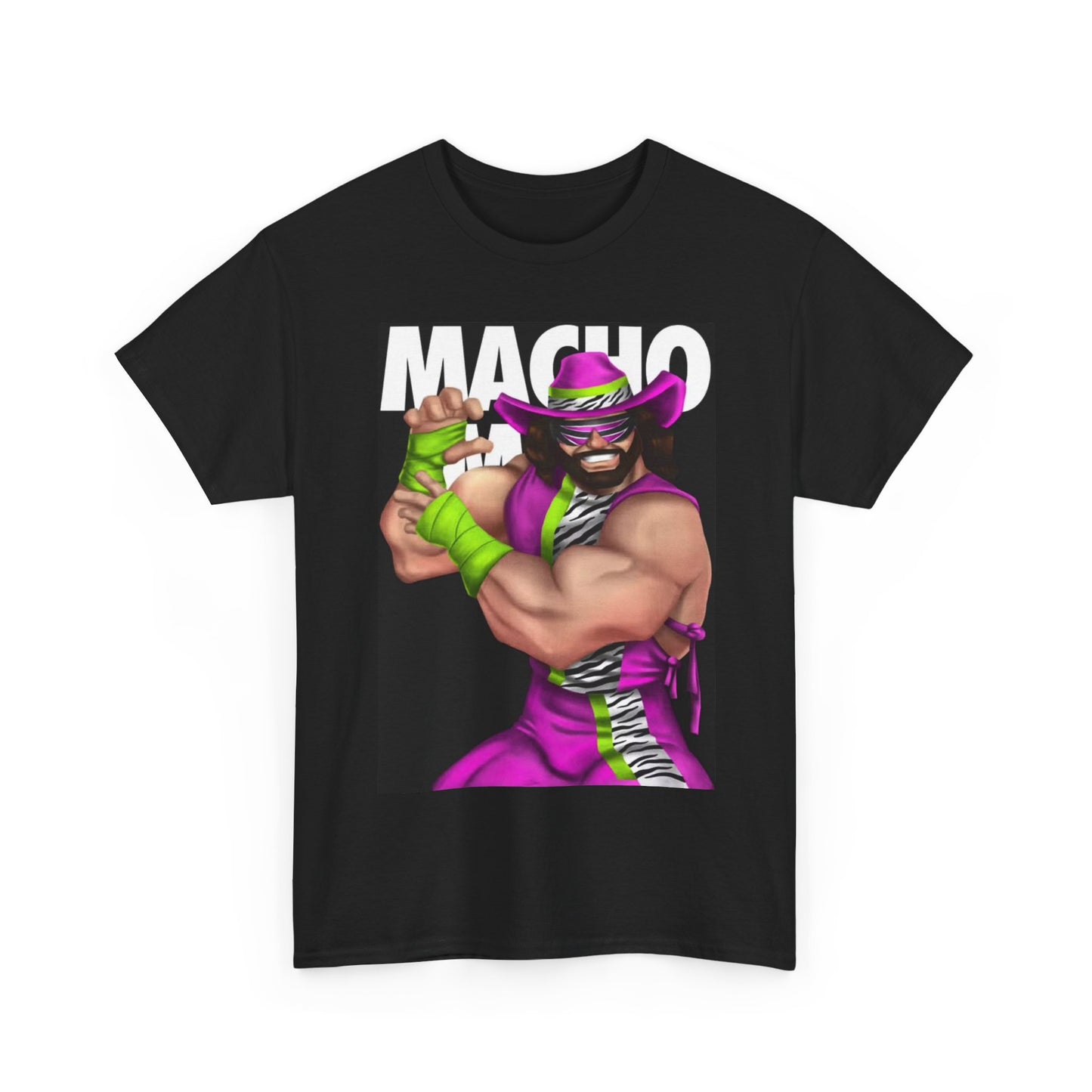 Macho Man Randy Savage Tshirt Funny Wrestling Cartoon Neon Unisex Heavy Cotton